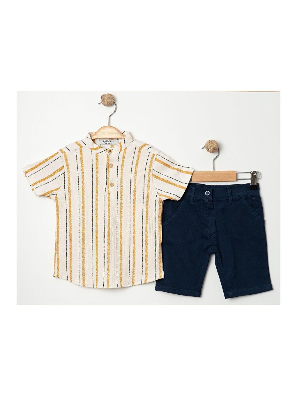 Sarı Tarz Gömlekli Belden Ayarlanabilir Kısa Kollu Şortlu 2'li Takım-3