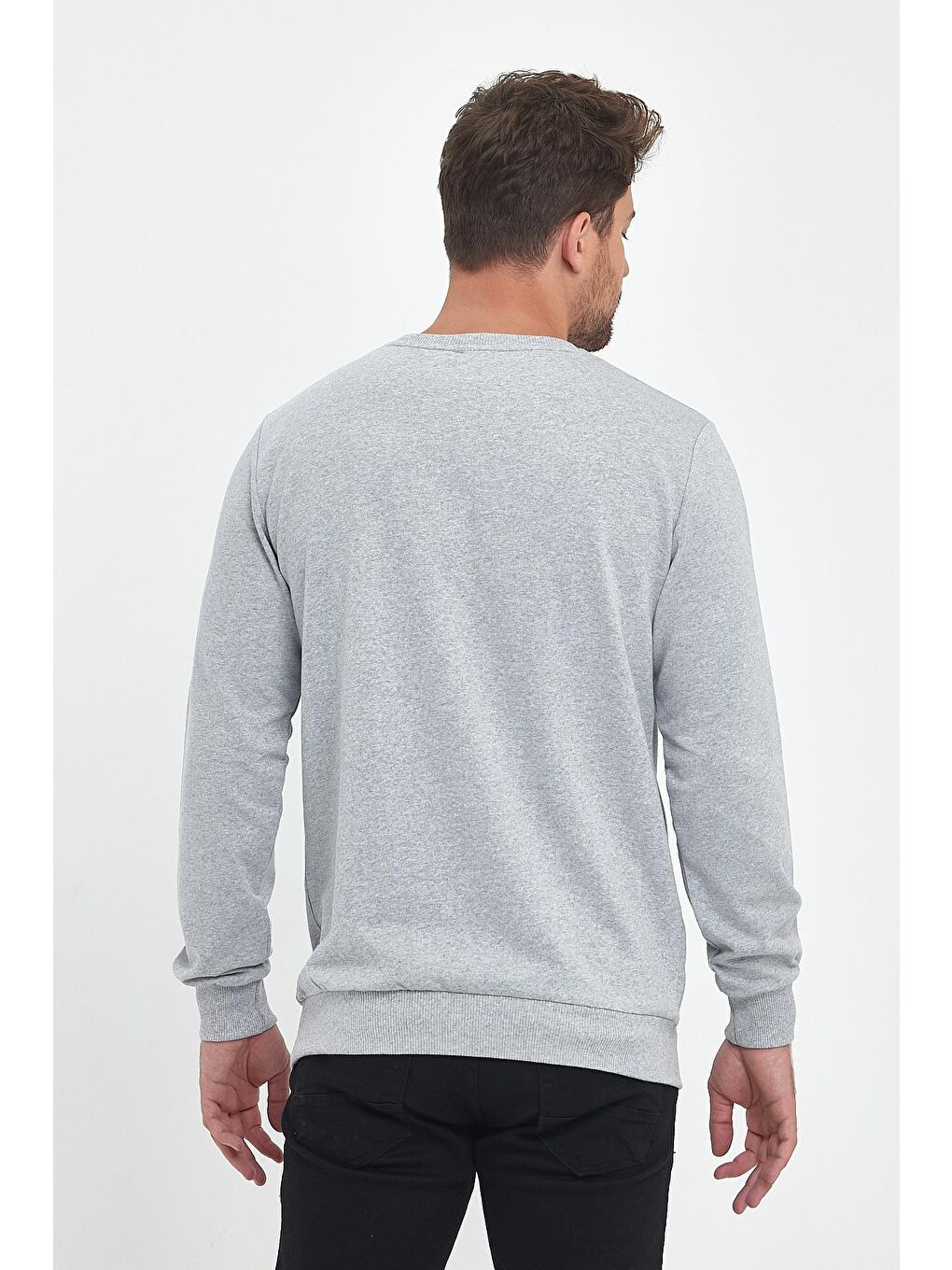 MMETALIC Gri Erkek Supermagic Göğüs Baskılı Basic Sweatshirt - 4