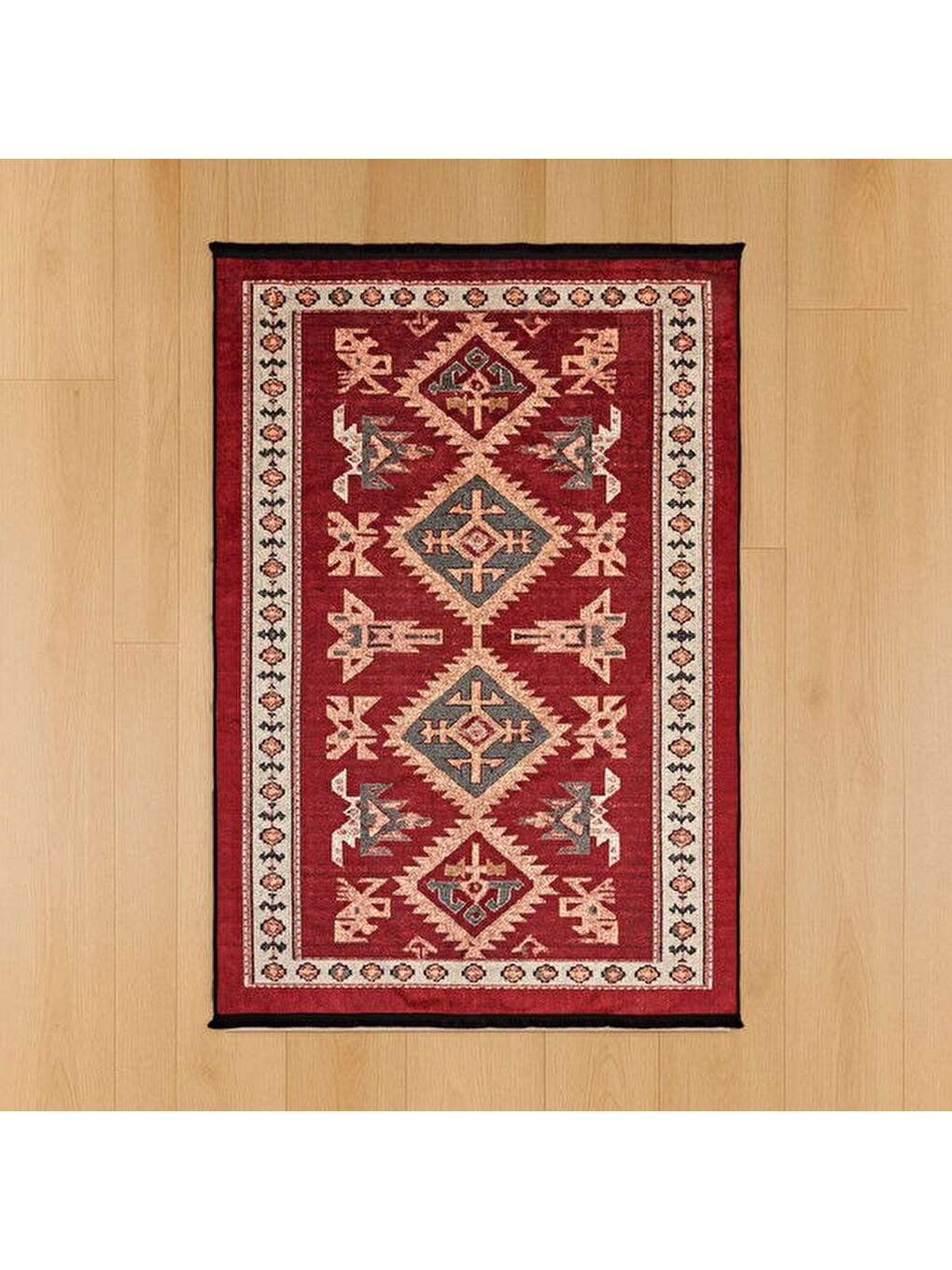 Gri Soft Uşak Eşme Desenli Halı - Kırmızı - 160x230 cm