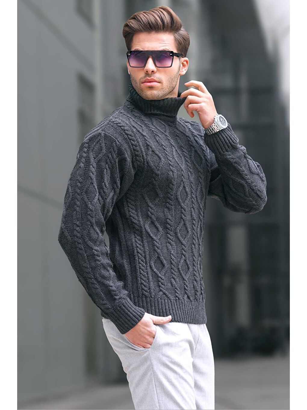 Antrasit Balıkçı Yaka Erkek Triko Kazak 6854