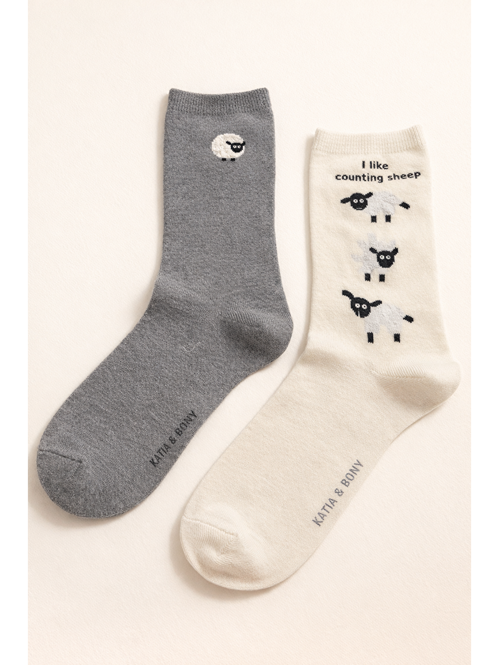 Kadın 2'Li Kuzu Desenli Soket Çorap Ekru Mix