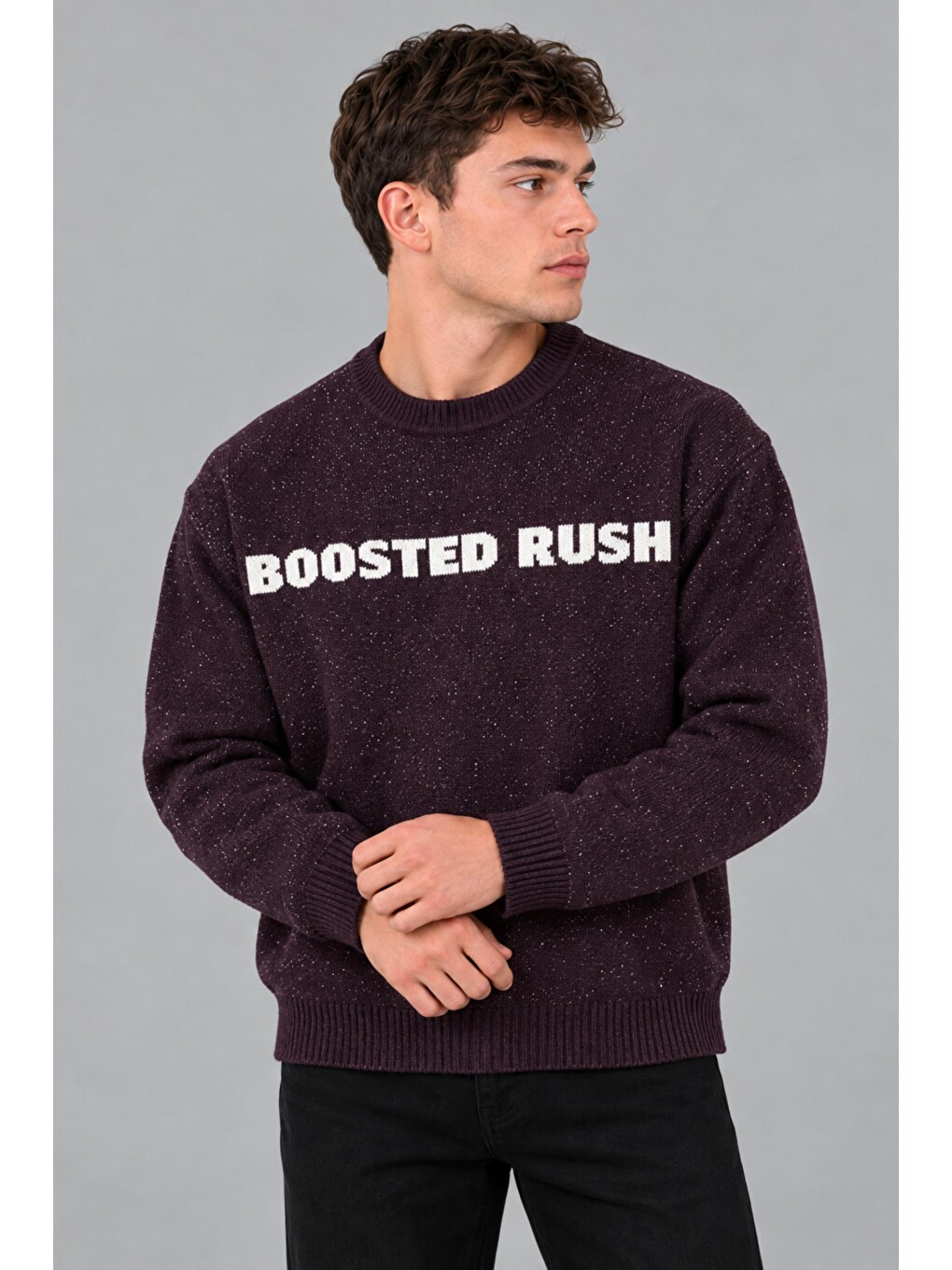 Bordo Yarım Oversize Baskılı Kışlık Kazak Dp 16651_10071-1