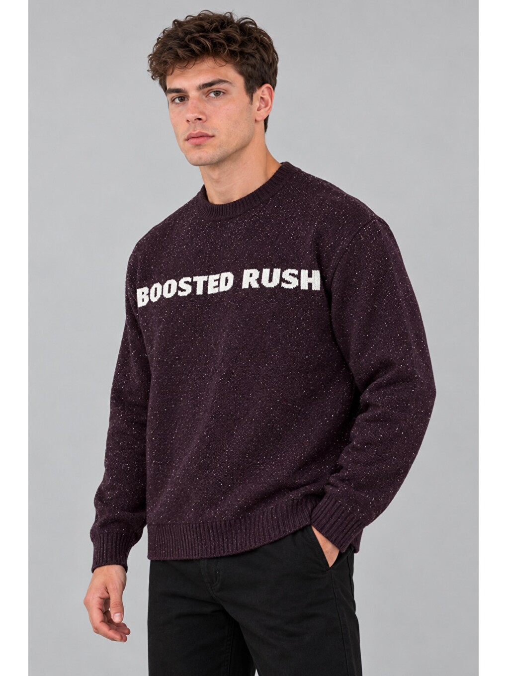 Bordo Yarım Oversize Baskılı Kışlık Kazak Dp 16651_10071-2