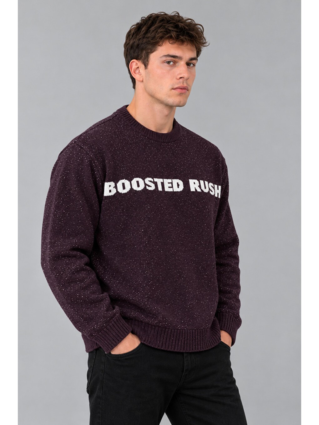 Bordo Yarım Oversize Baskılı Kışlık Kazak Dp 16651_10071-3