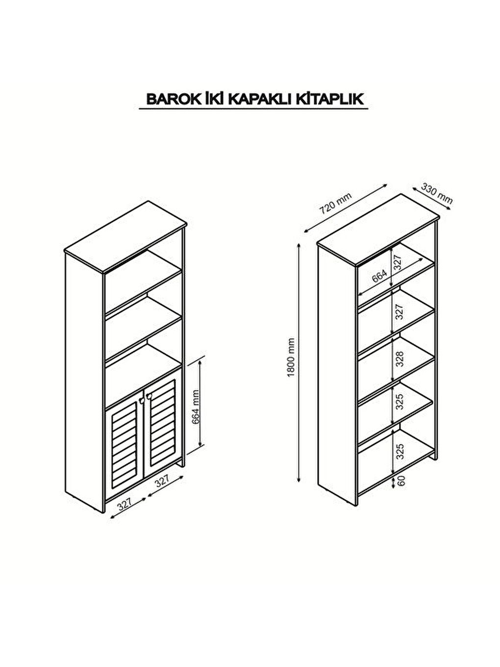 Kahverengi Panjur Görünümlü Geniş Kitaplık - Barok Ceviz - 180x33x70 cm-7