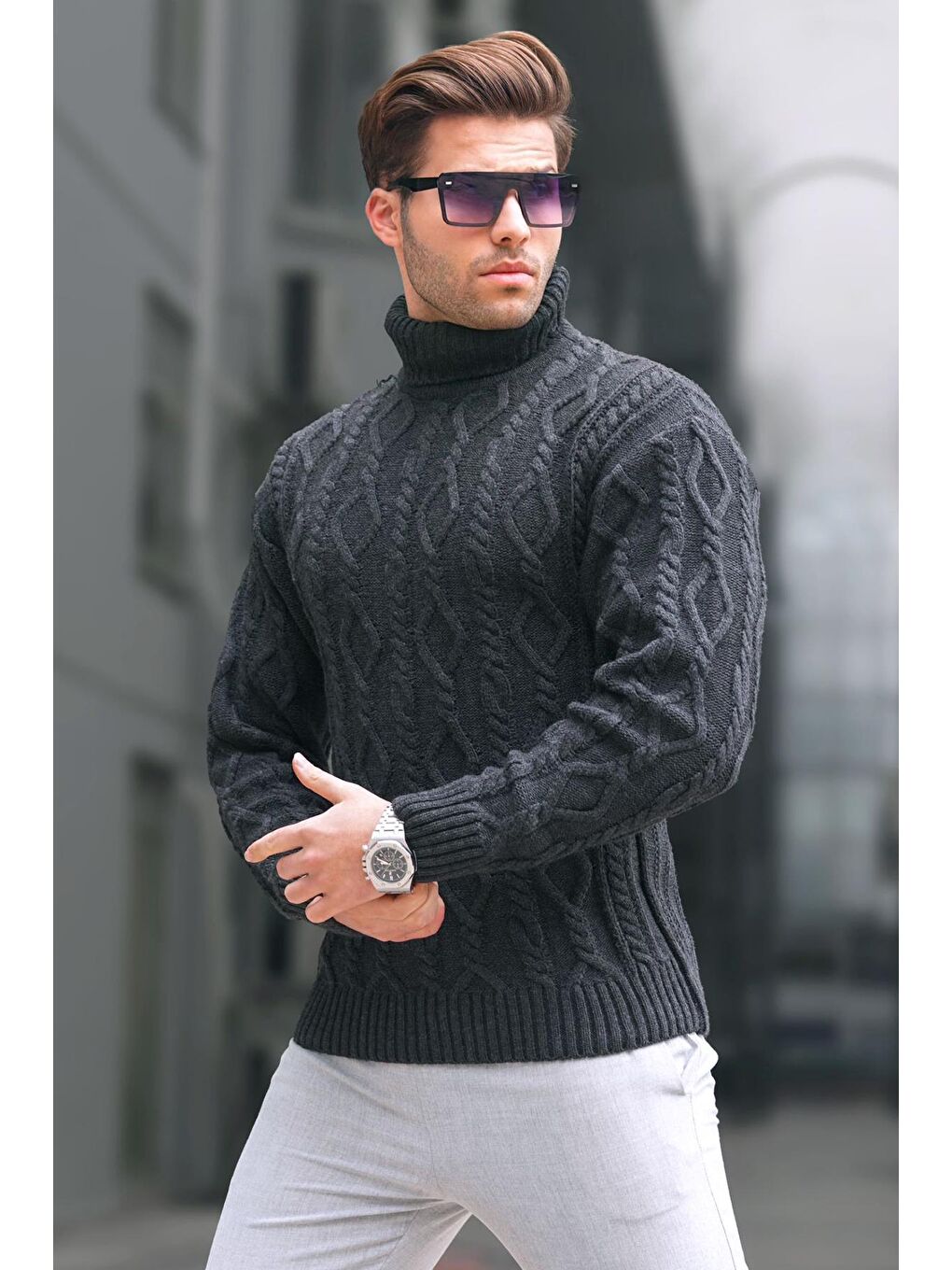 Antrasit Balıkçı Yaka Erkek Triko Kazak 6854-1