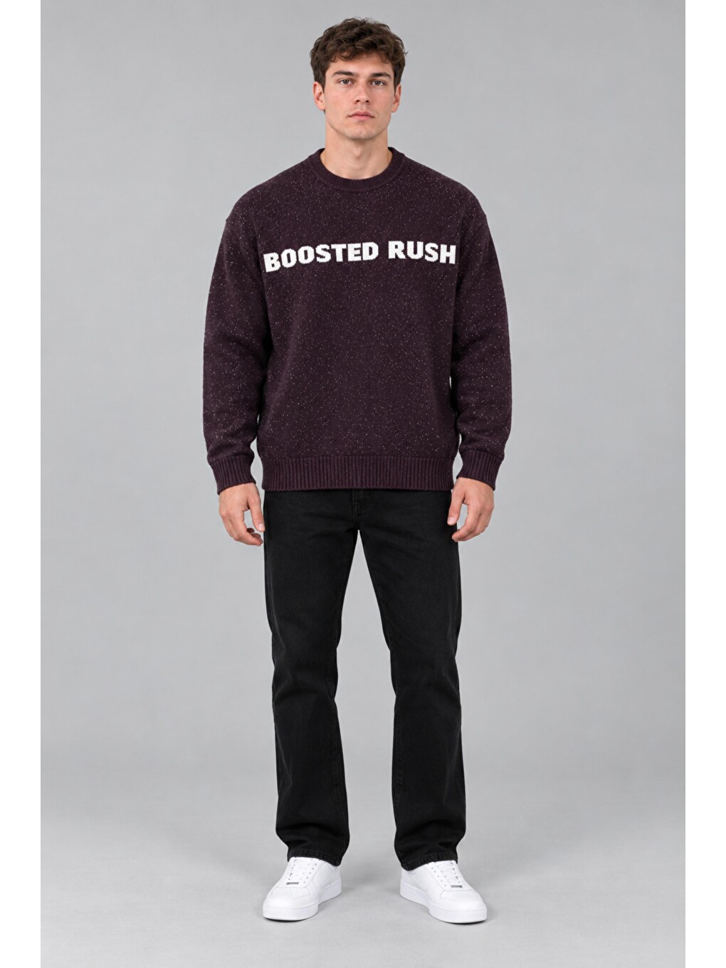 Bordo Yarım Oversize Baskılı Kışlık Kazak Dp 16651_10071-4