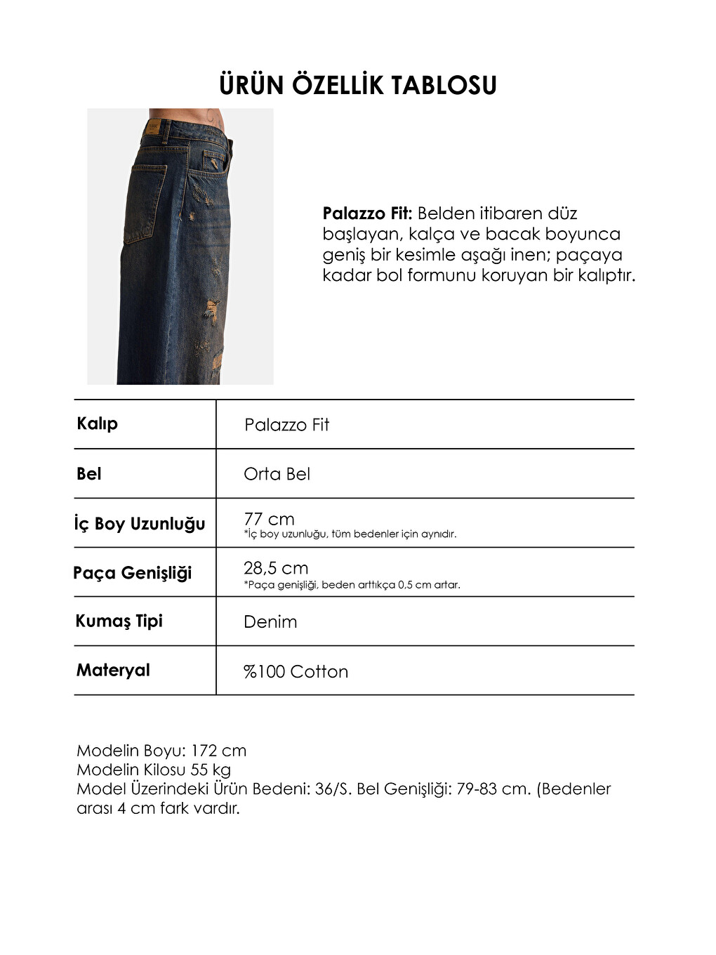 Mavi Kadın T.kot Rengi 10w6-8 Palazzo Fit Süper Bol Kesim Denim Jean-4