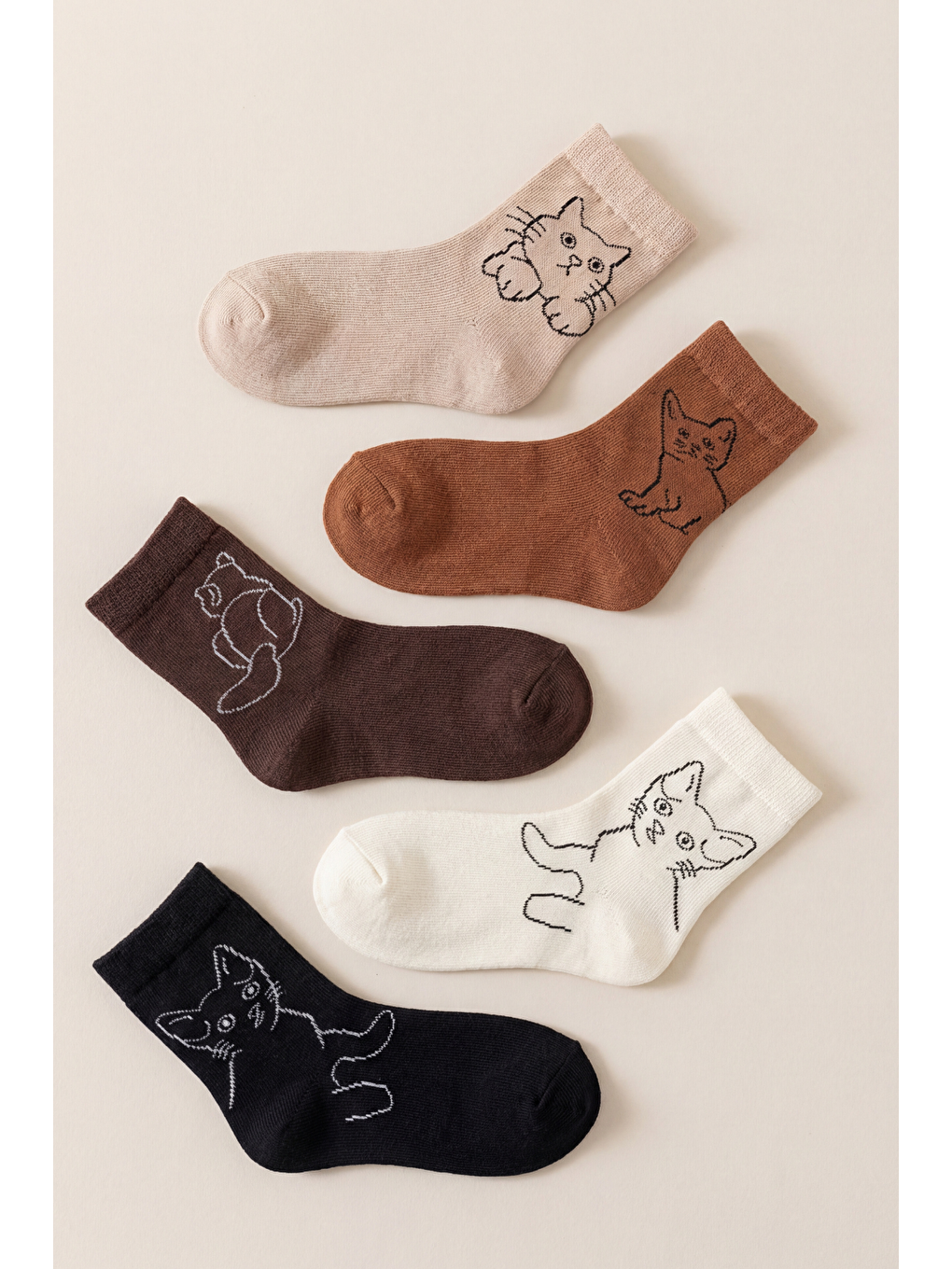 Karışık Kadın 5'Li Kedi Desenli Soket Çorap Çok Renkli-2