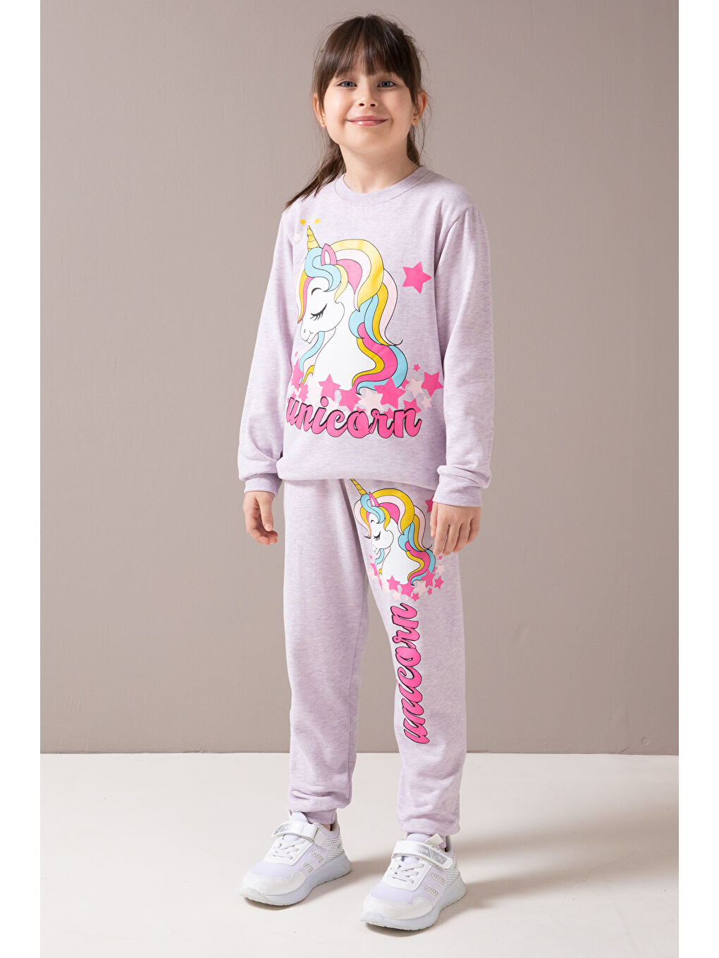 Lila  Baskılı Şardonlu Kız Çocuk Eşofman Takımı 19856-2