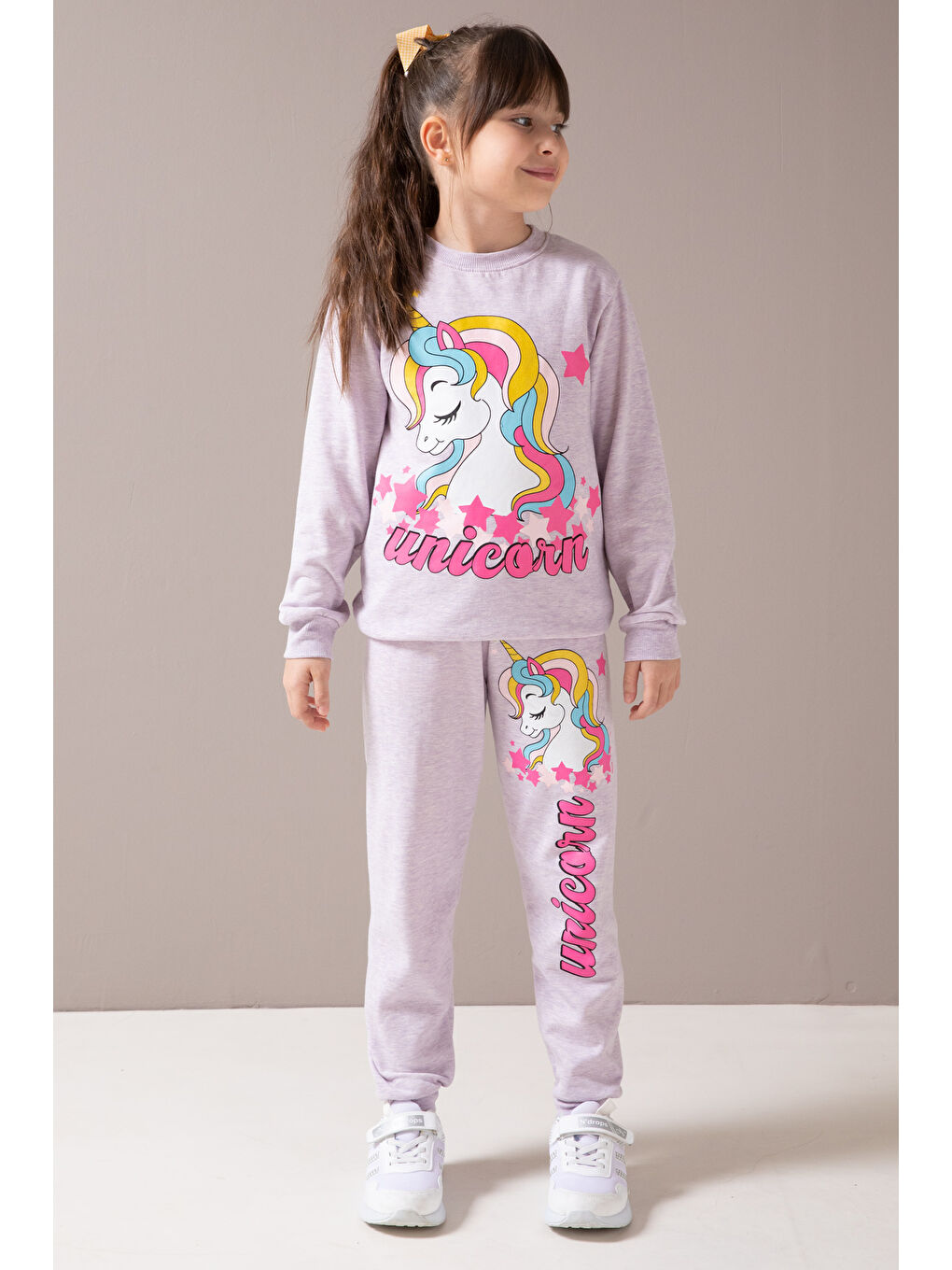 Lila  Baskılı Şardonlu Kız Çocuk Eşofman Takımı 19856-3