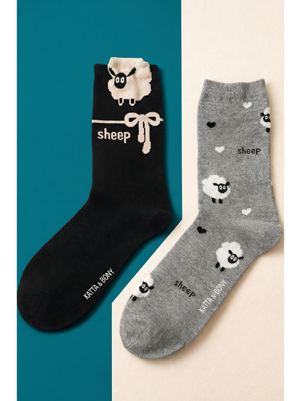 Kadın 2'Li Kuzu Desenli Soket Çorap Gri Mix-1