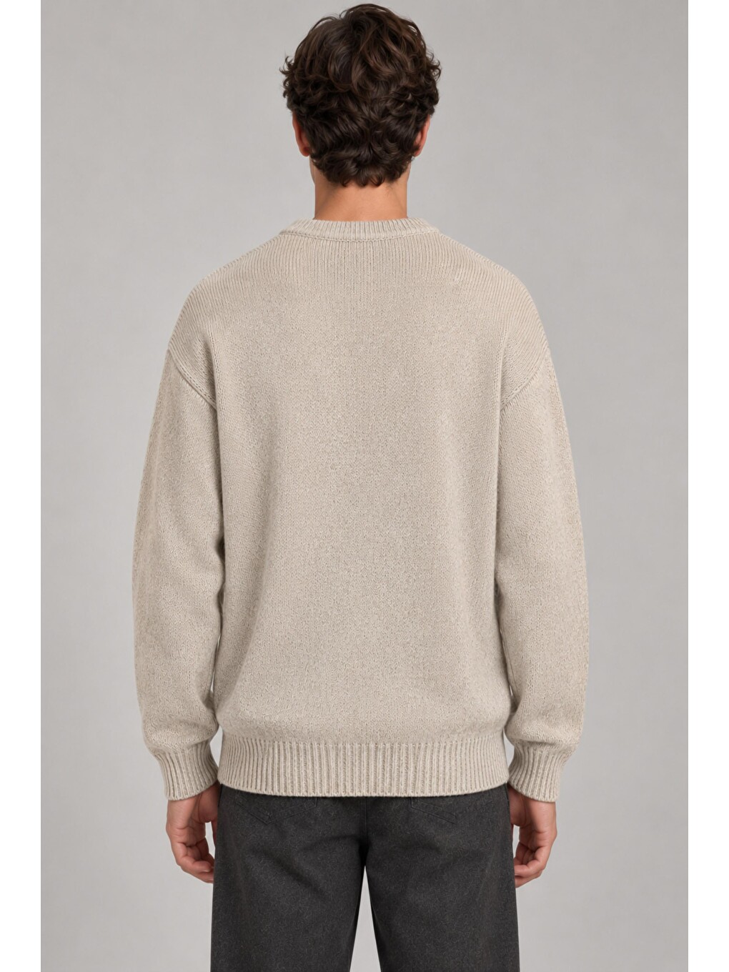 Bej Yarım Oversize Baskılı Kışlık Kazak Dp 16651_10071-4