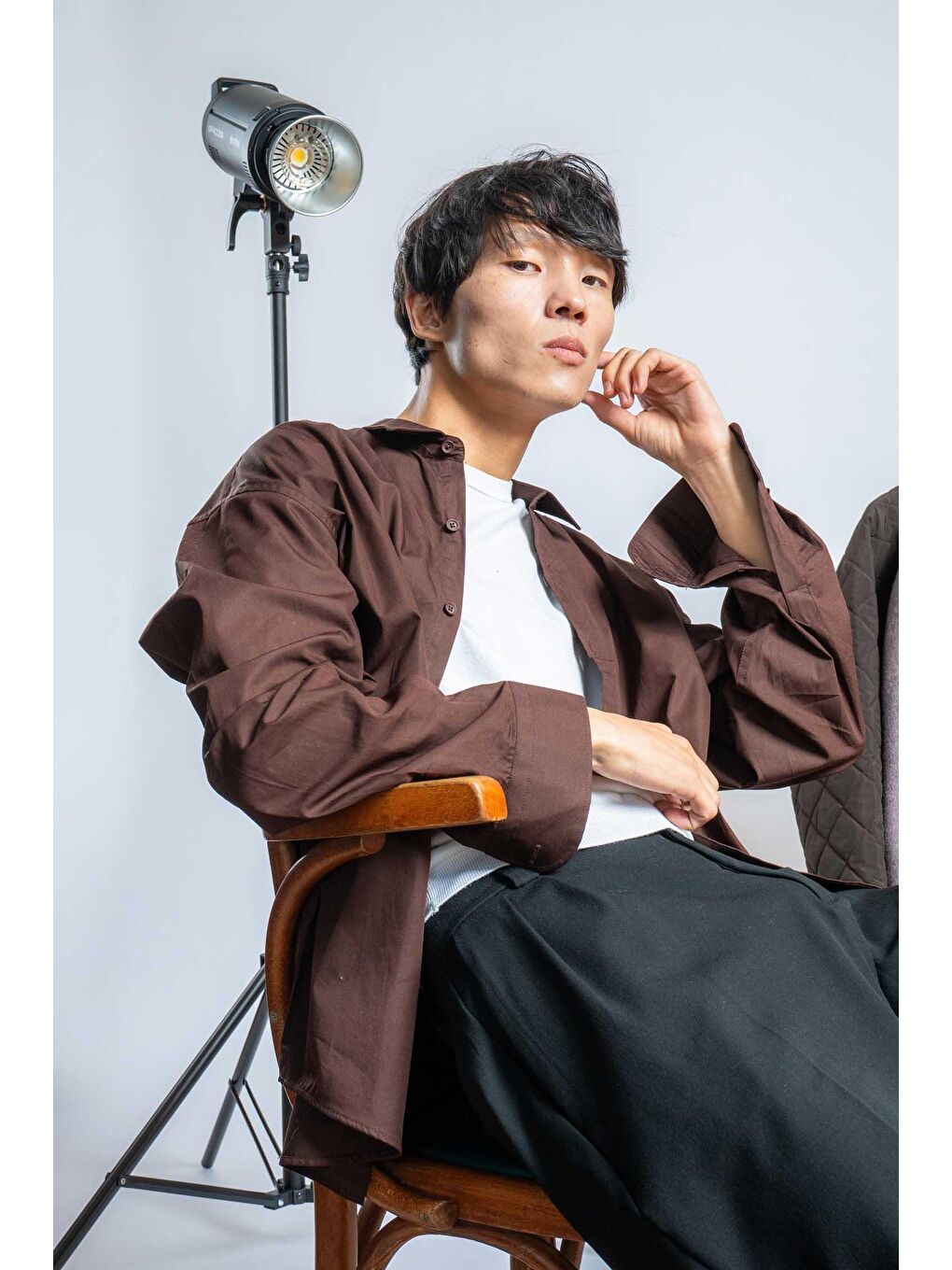 Erkek Oversize Uzun Kollu Basic Gömlek Kahverengi-2