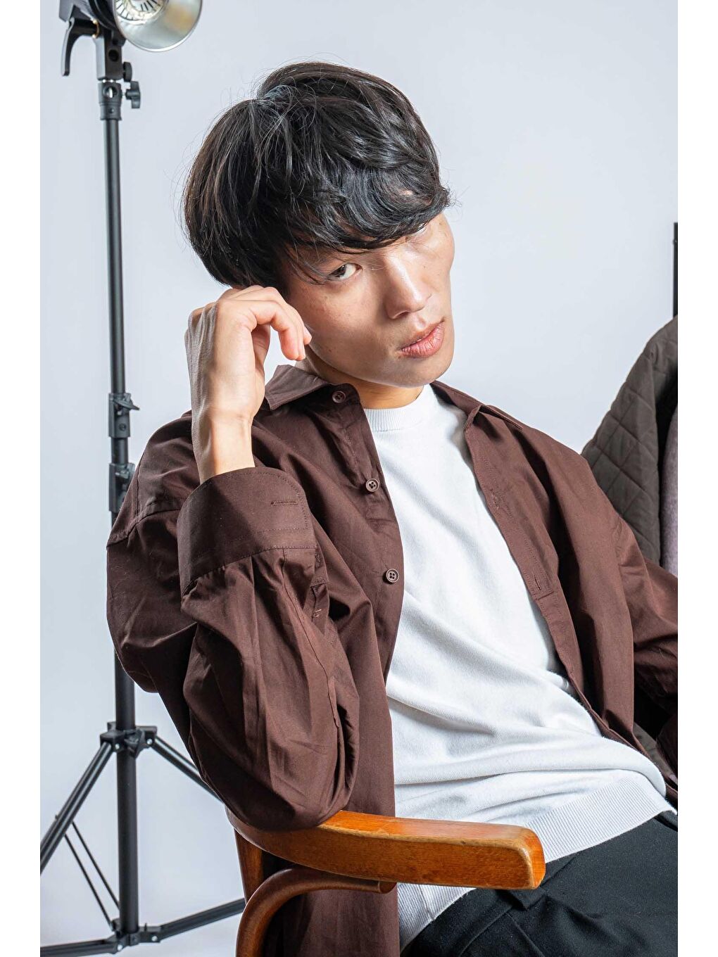 Erkek Oversize Uzun Kollu Basic Gömlek Kahverengi-4