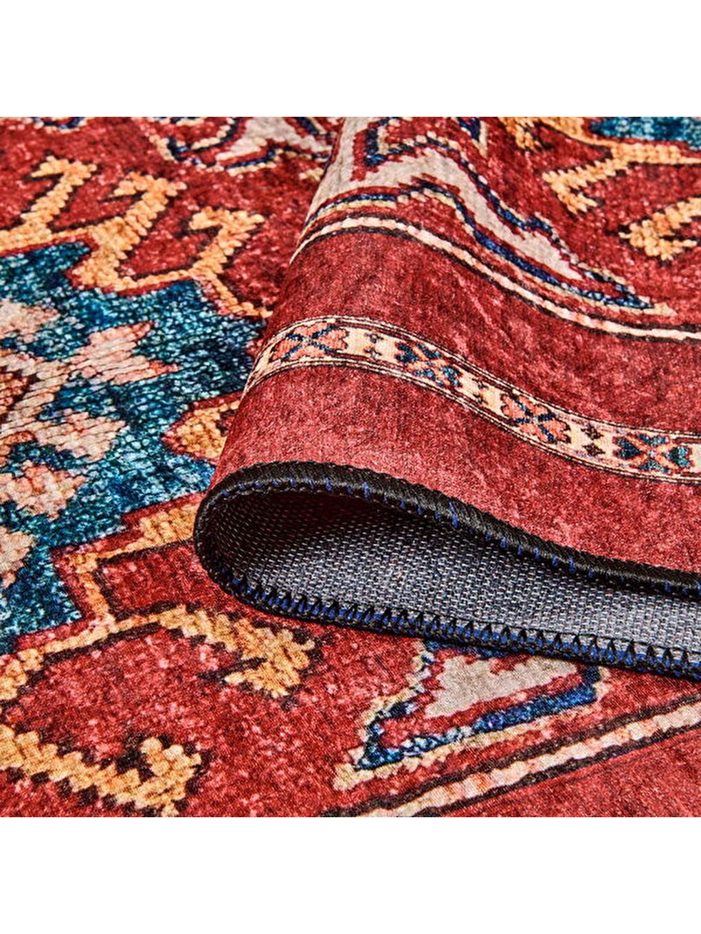 Soft Uşak Saray Desenli Halı - Kırmızı - 80x150 cm-1