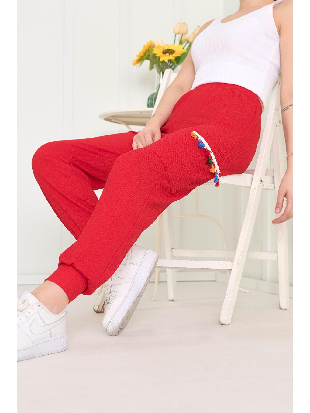 Orta Kadın Kırmızı Pantolon - 22419-1