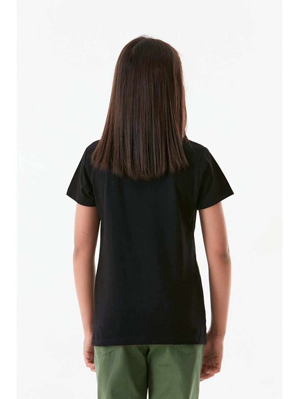 Siyah Baskılı Bisiklet Yaka Kız Çocuk Tişört-2