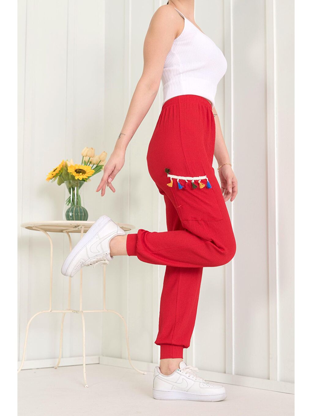 Orta Kadın Kırmızı Pantolon - 22419-2