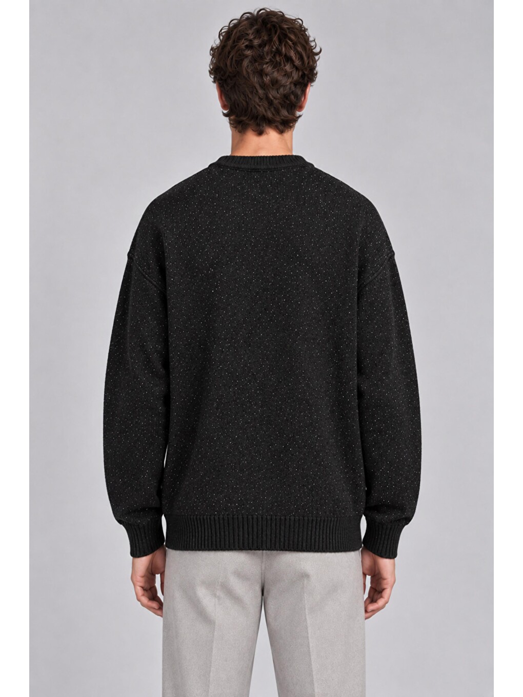 Siyah Yarım Oversize Baskılı Kışlık Kazak Dp 16651_10071-3
