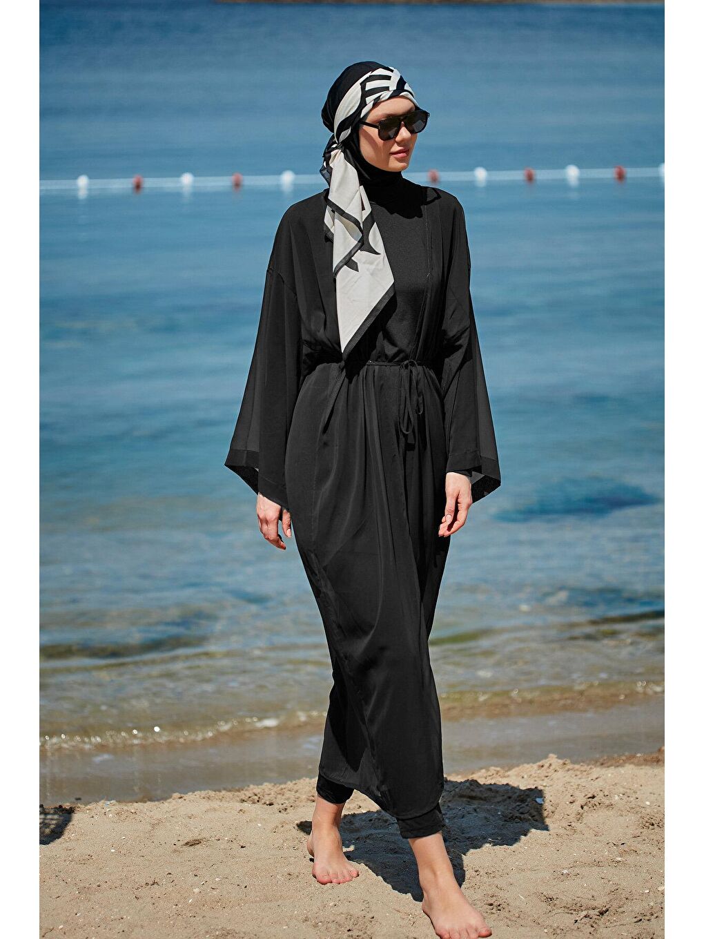 Marina Siyah Düz Siyah Kimono Kaftan P2342 - 3