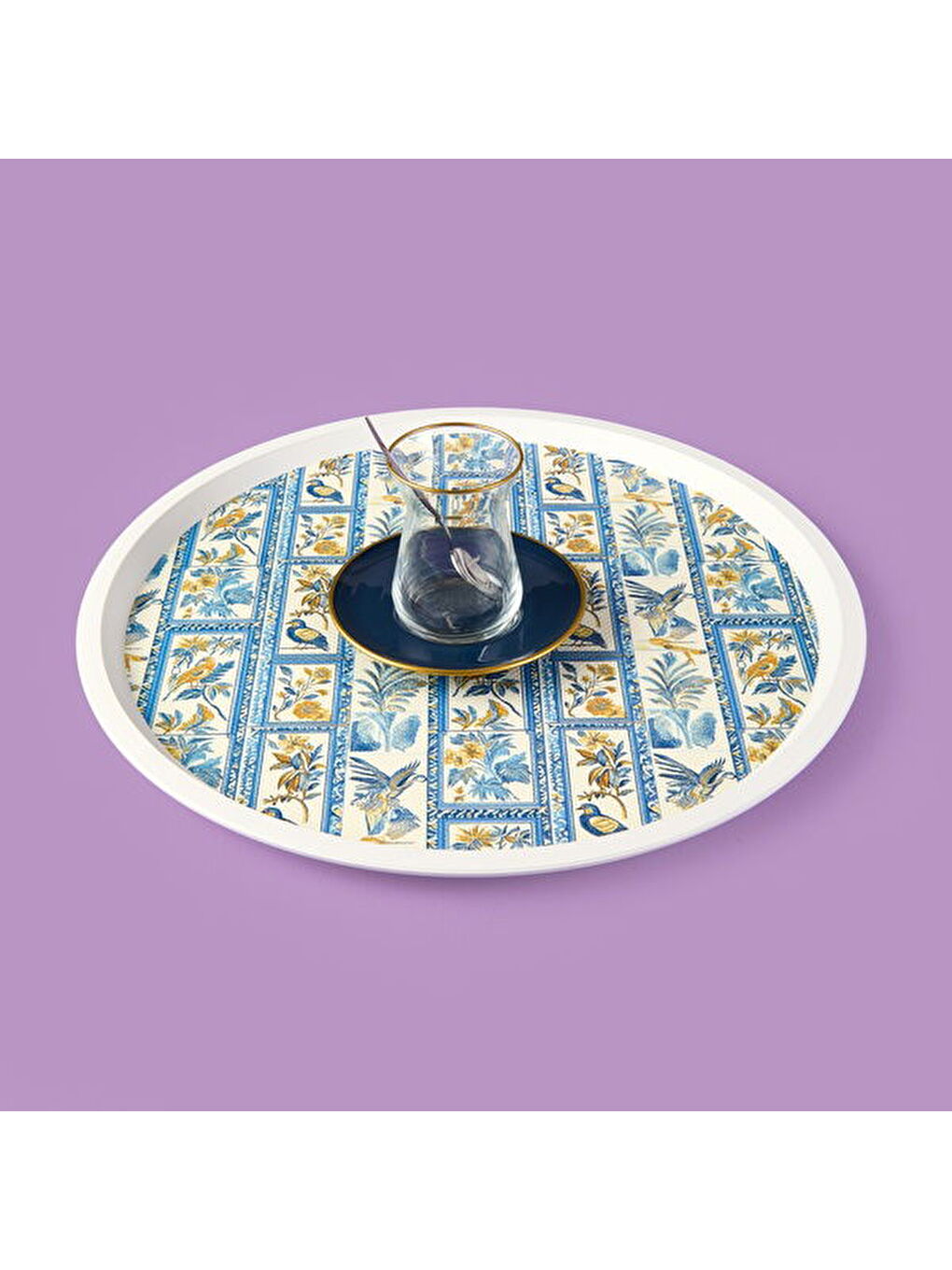 Karışık Kitchen Blue Toya Yuvarlak Tepsi - Renkli - 36x36 cm-2