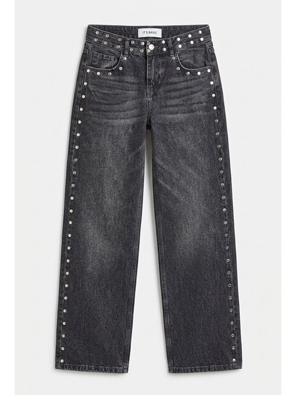 Gri Kadın Füme T-2w6-13 Loose Fit Drop Detaylı Tasarım Denim Jean-4
