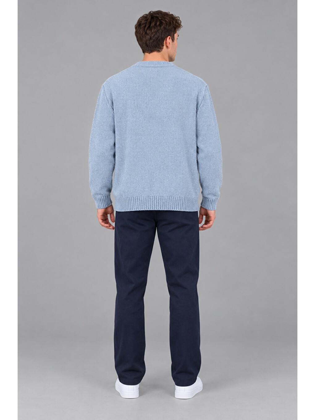 Mavi Yarım Oversize Baskılı Kışlık Kazak Dp 16651_10071-5