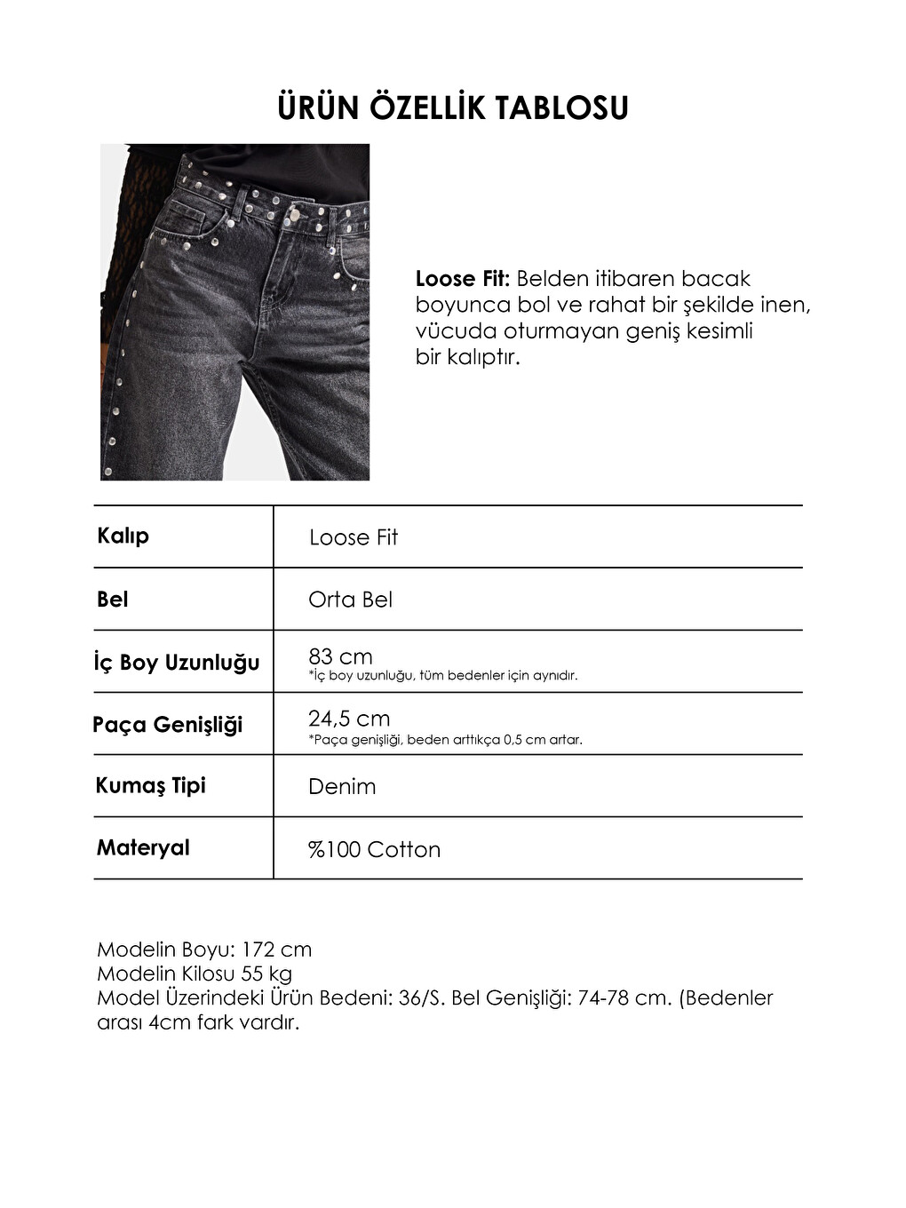 Gri Kadın Füme T-2w6-13 Loose Fit Drop Detaylı Tasarım Denim Jean-5