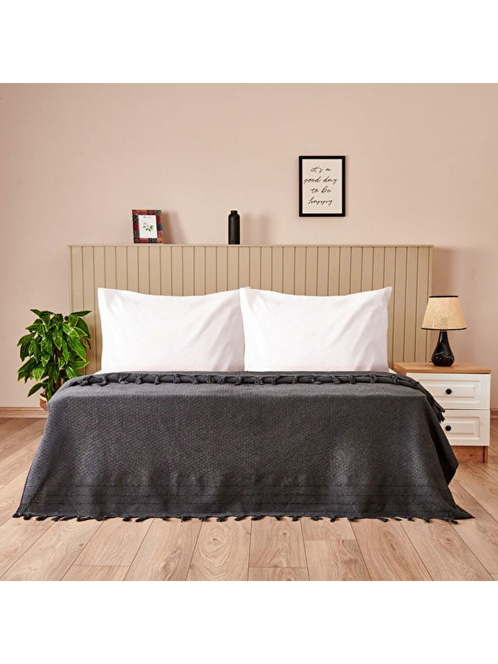Soft Arven Çift Kişilik Yatak Örtüsü - Antrasit - 200x230 cm