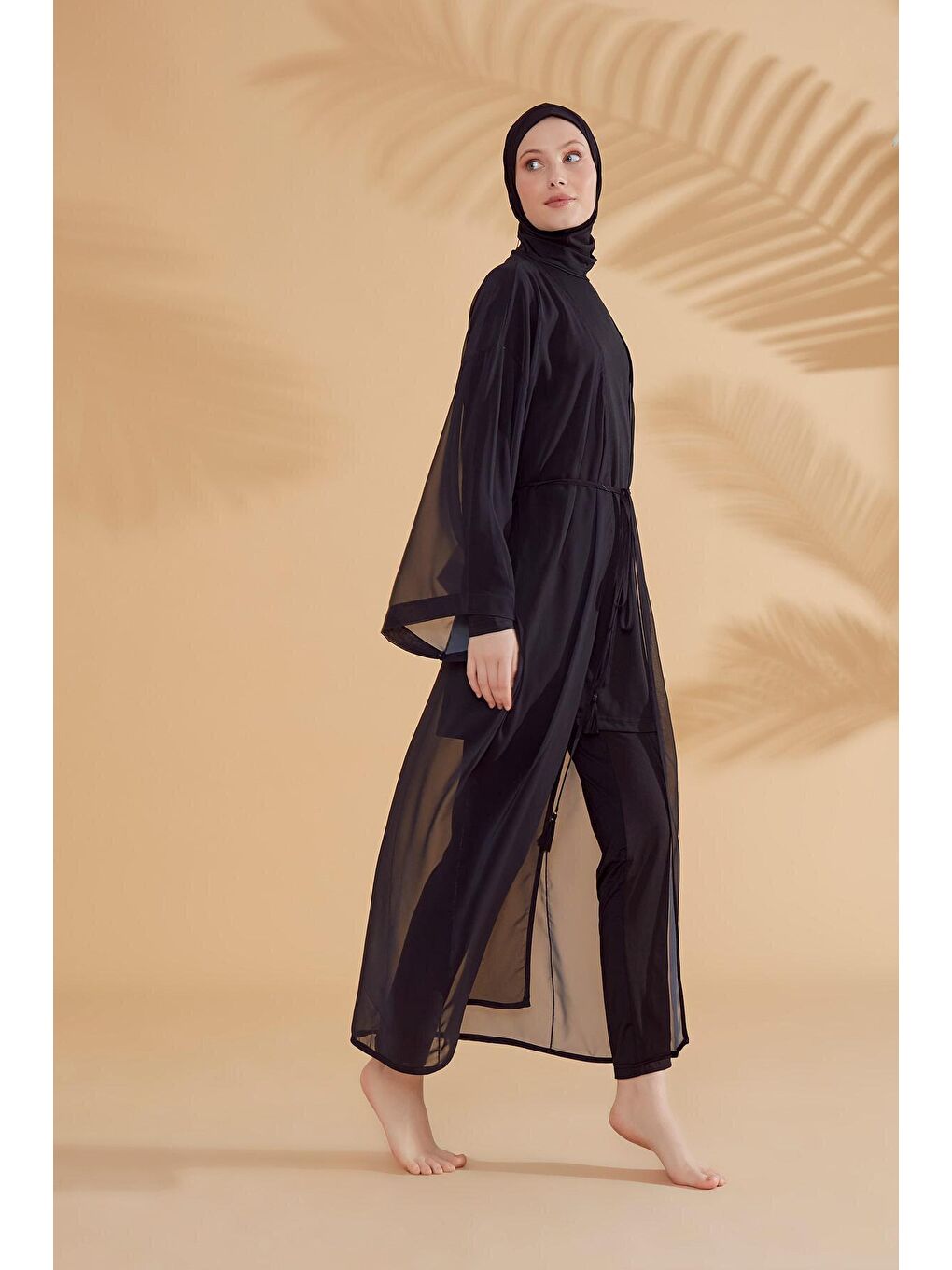 Marina Siyah Düz Siyah Kimono Kaftan P2342