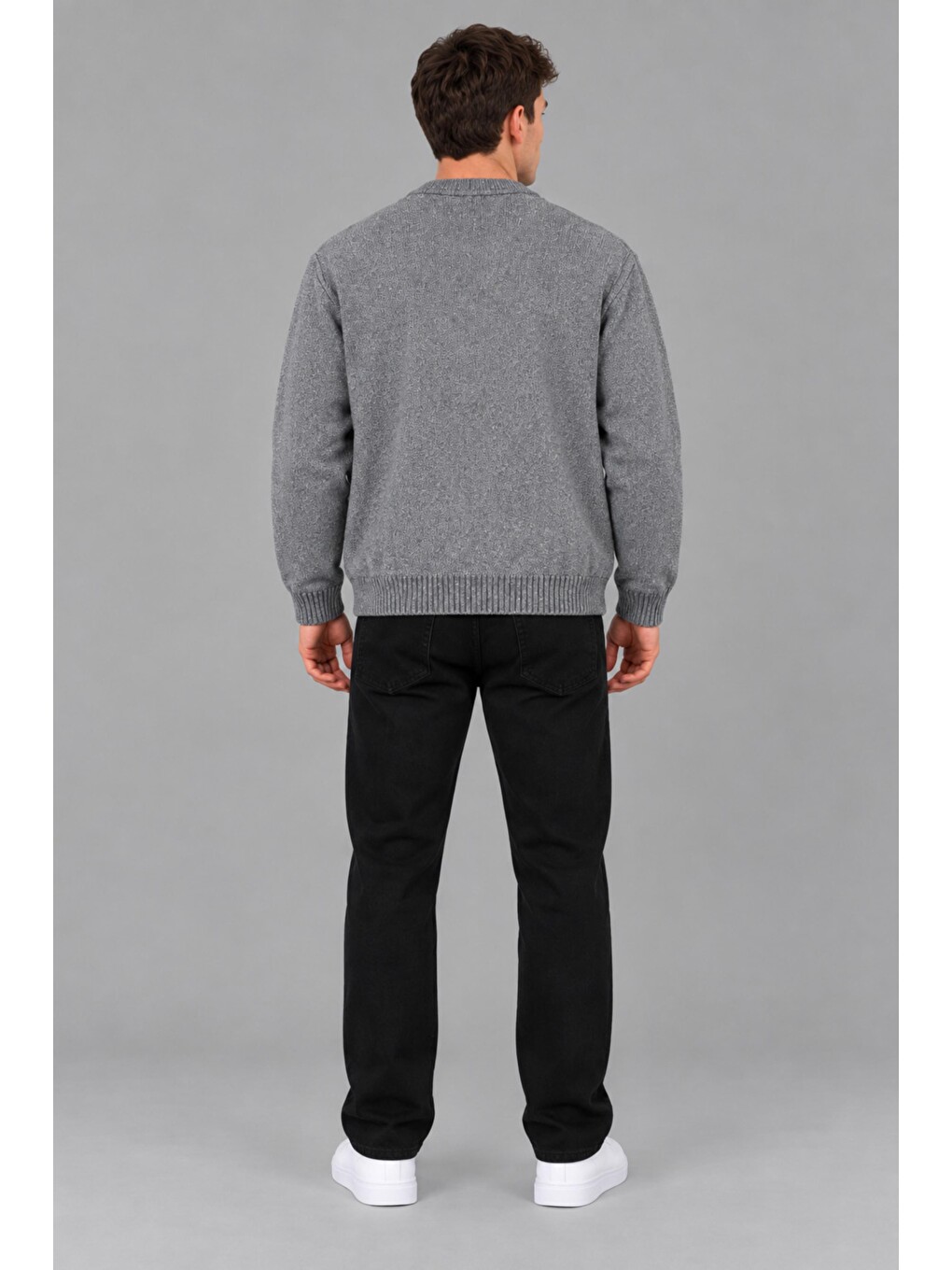 Gri Yarım Oversize Baskılı Kışlık Kazak Dp 16651_10071-5