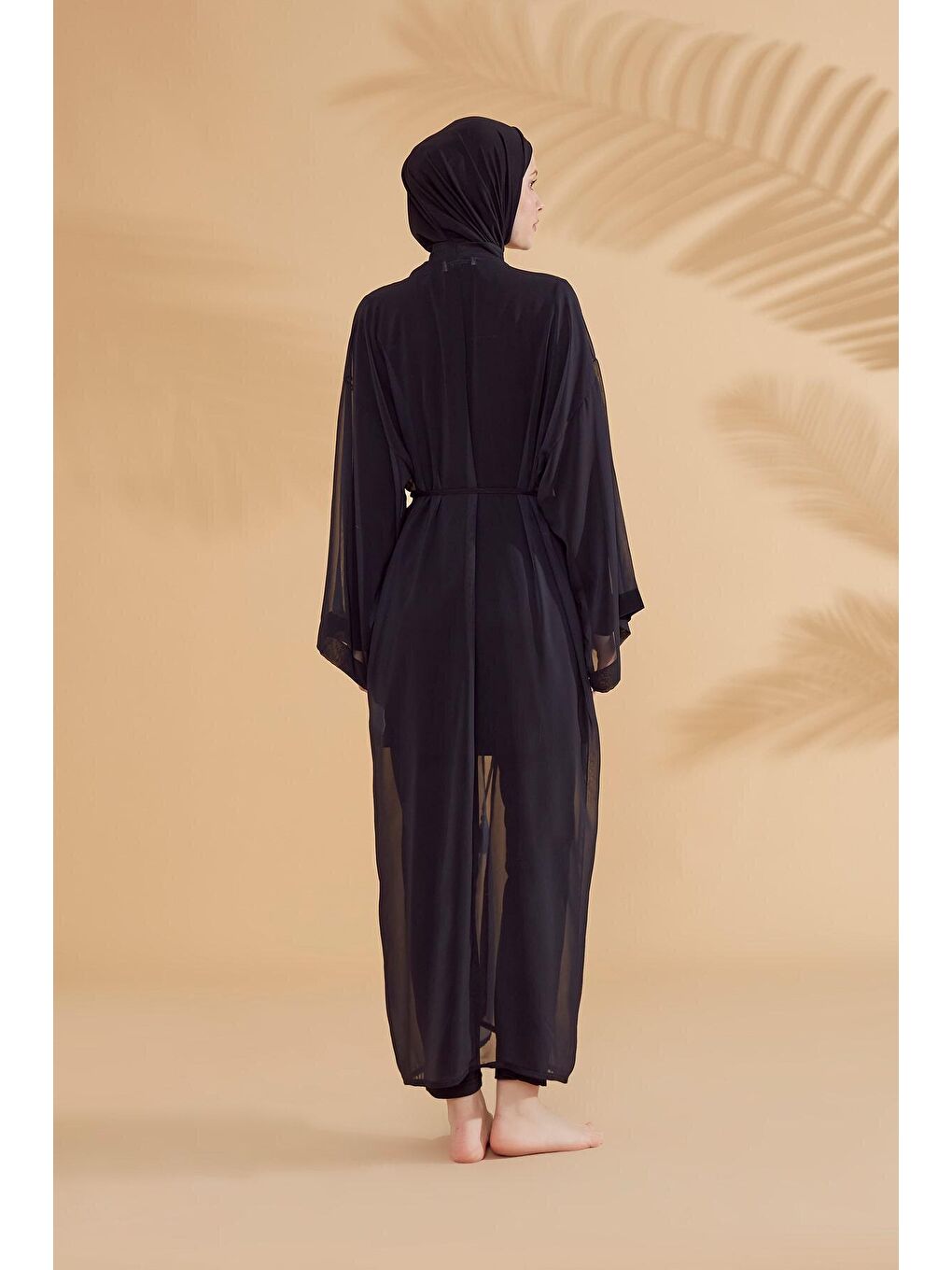 Marina Siyah Düz Siyah Kimono Kaftan P2342 - 1