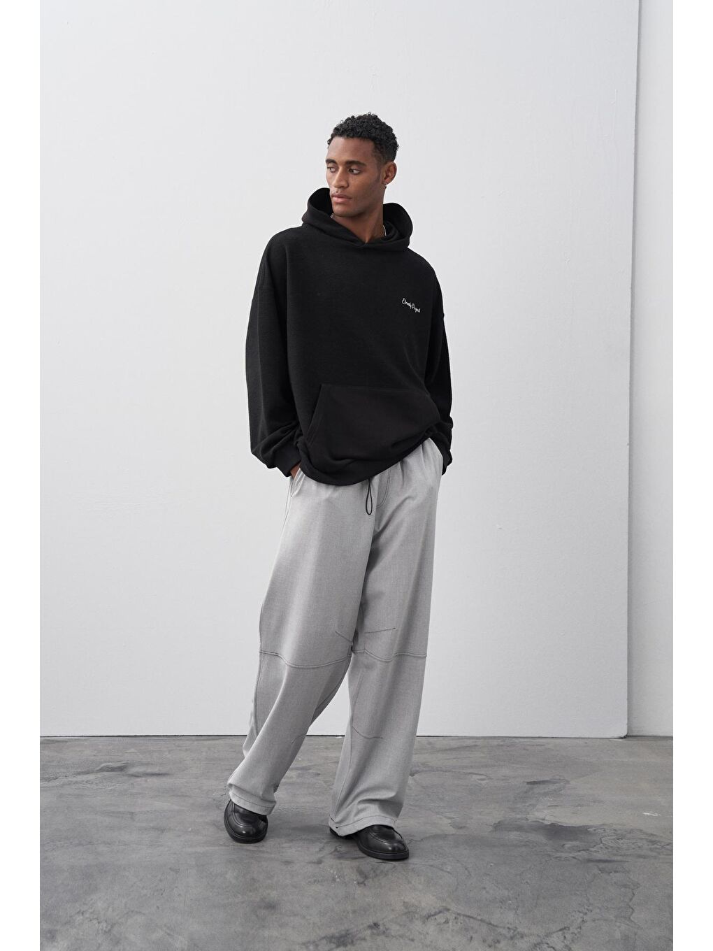 Gri Kontrast Dikişli Baggy Erkek Pantolon