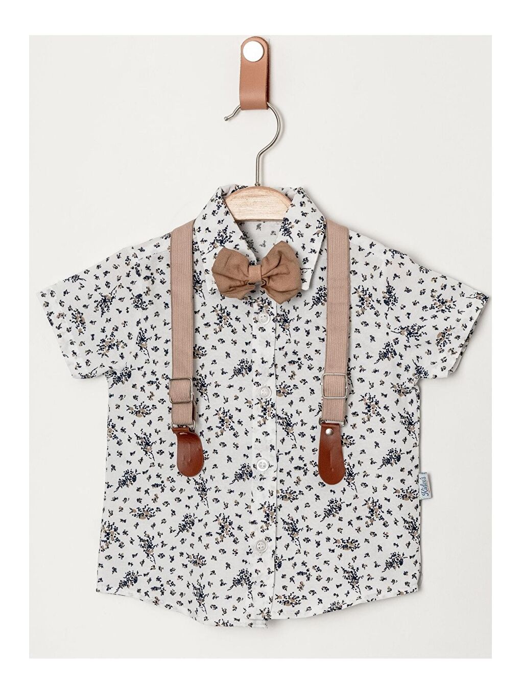 Ekru Tarz Çiçek Desenli Gömlek Belden Ayarlanabilir Slopetli Kısa Kollu Şortlu 2'li Takım-4