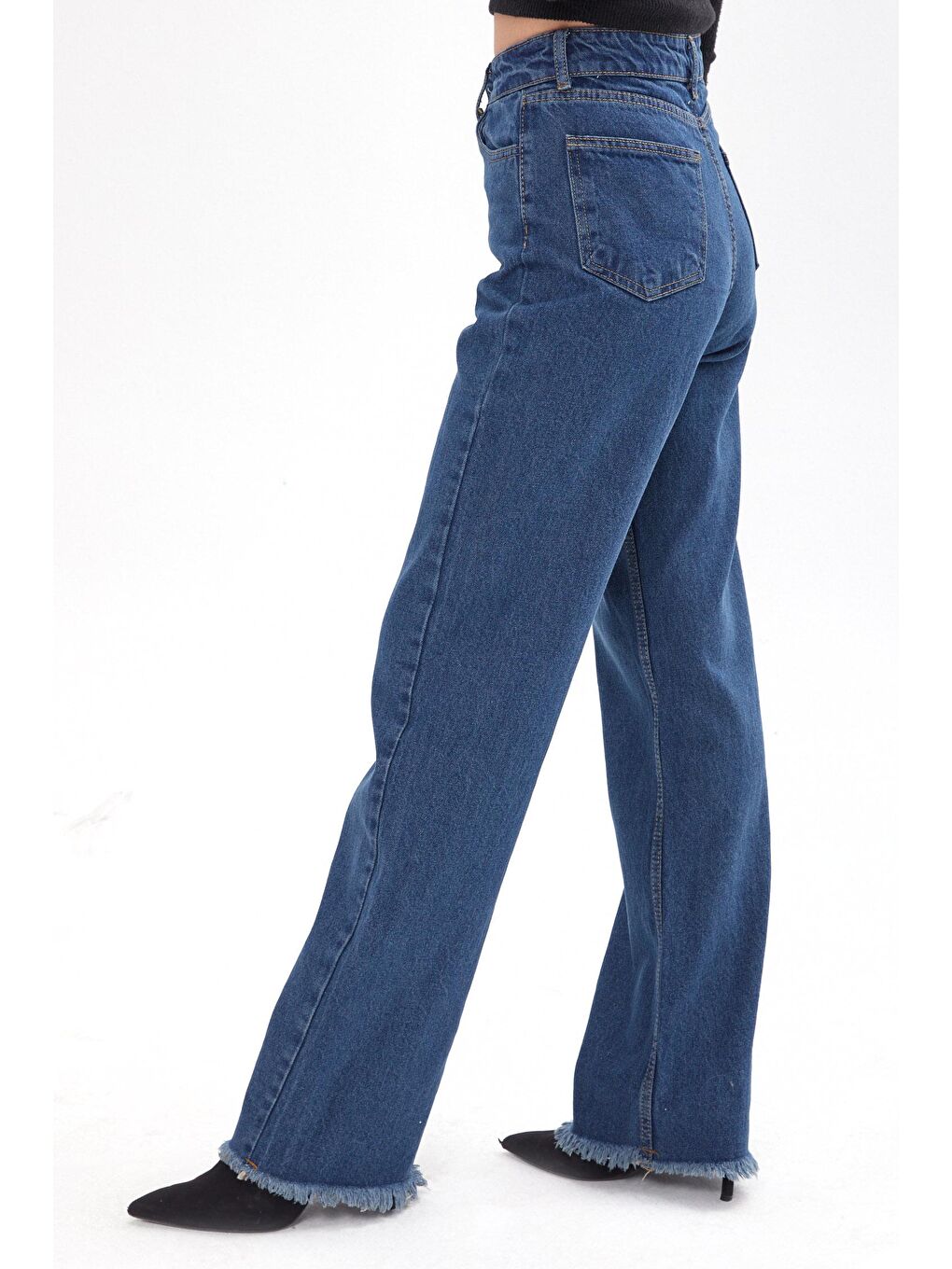 TOFİSA Kahverengi Düz Orta Kadın Kahverengi Wide Leg Yüksek Bel Geniş Paça Jean Pantolon - 23663 - 3