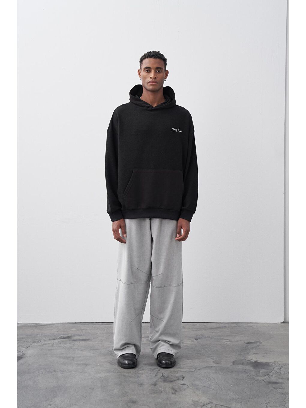 Gri Kontrast Dikişli Baggy Erkek Pantolon-1