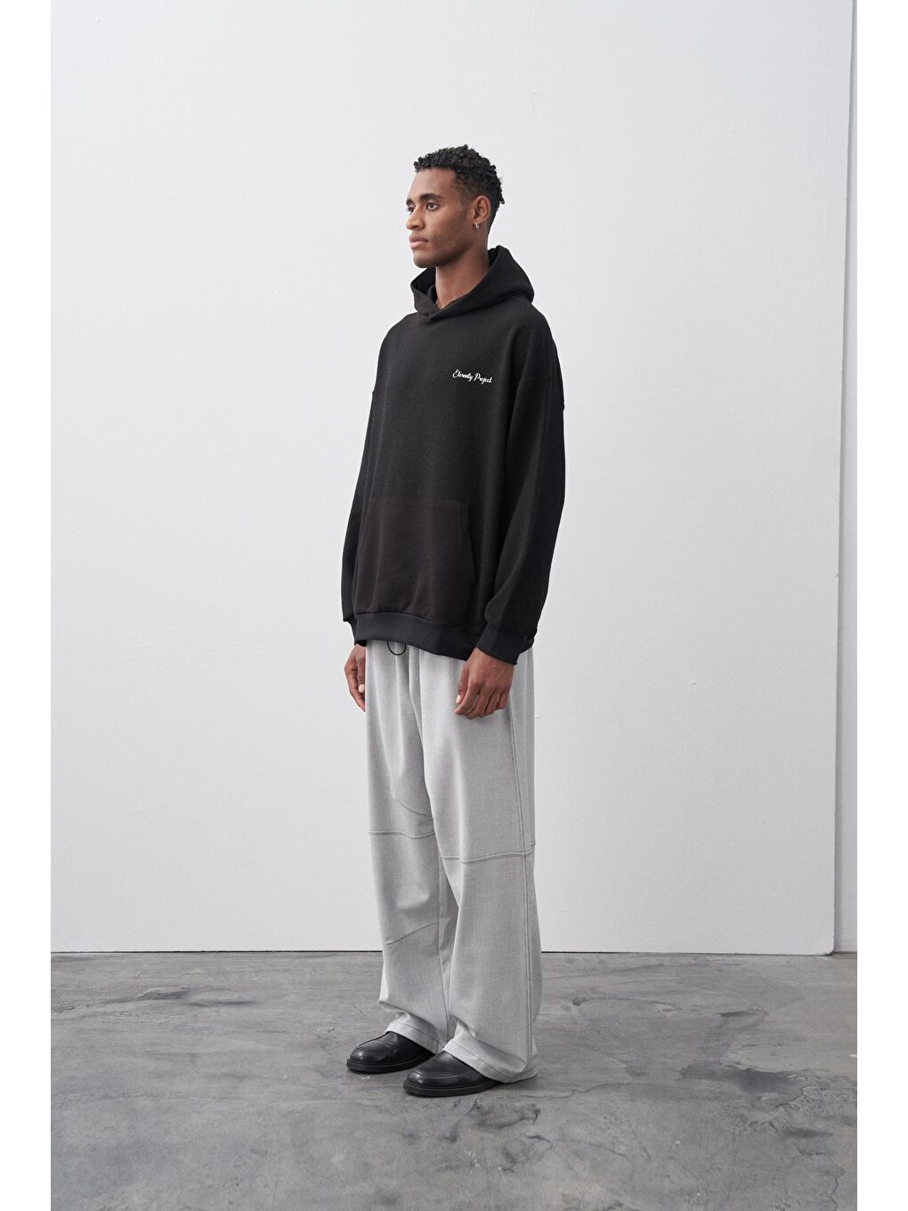 Gri Kontrast Dikişli Baggy Erkek Pantolon-2