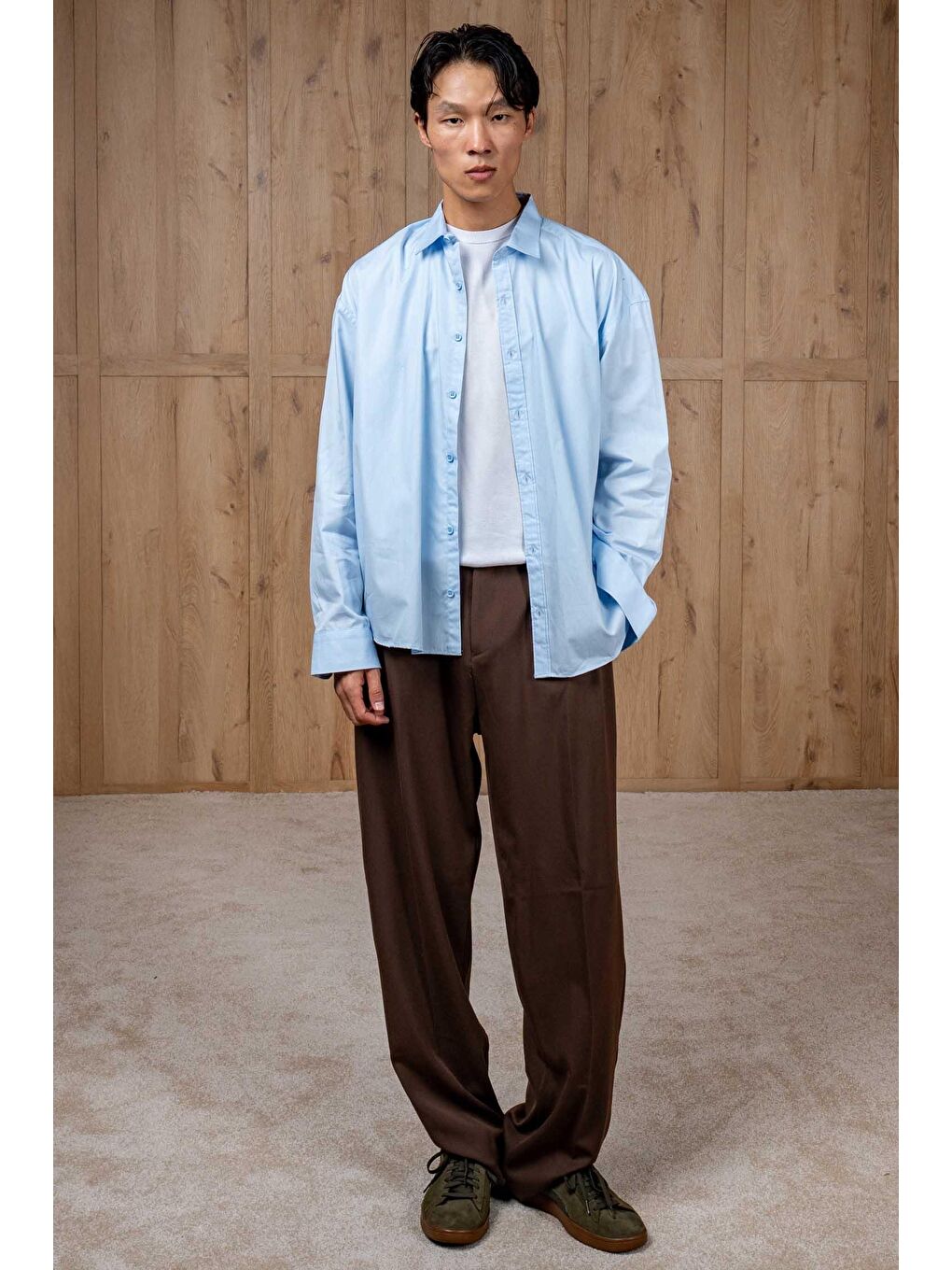 Erkek Oversize Uzun Kollu Basic Gömlek Açık Mavi-1