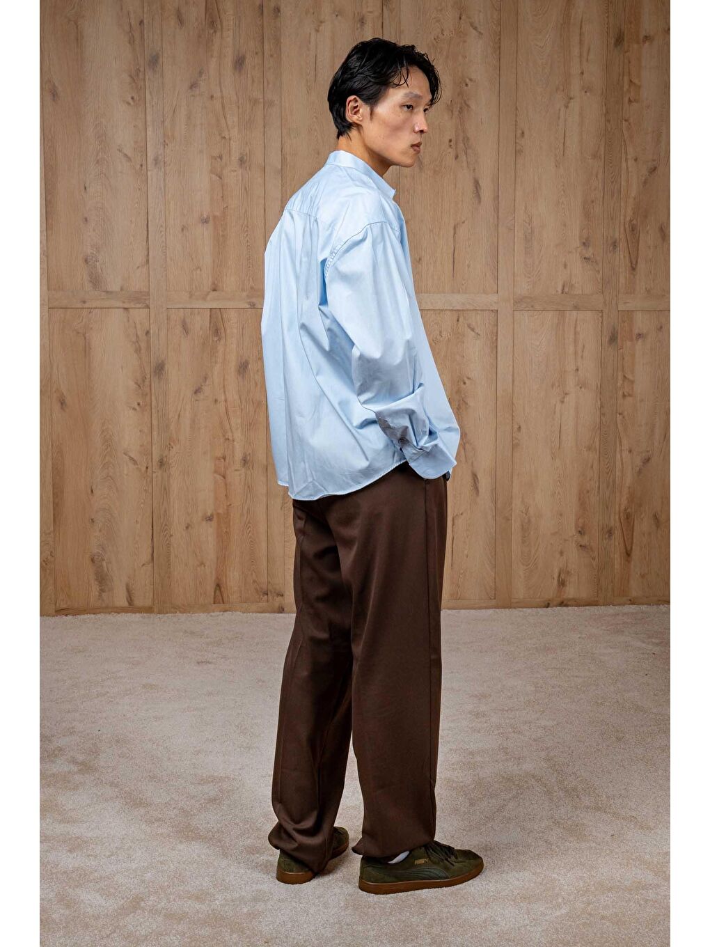 Erkek Oversize Uzun Kollu Basic Gömlek Açık Mavi-4