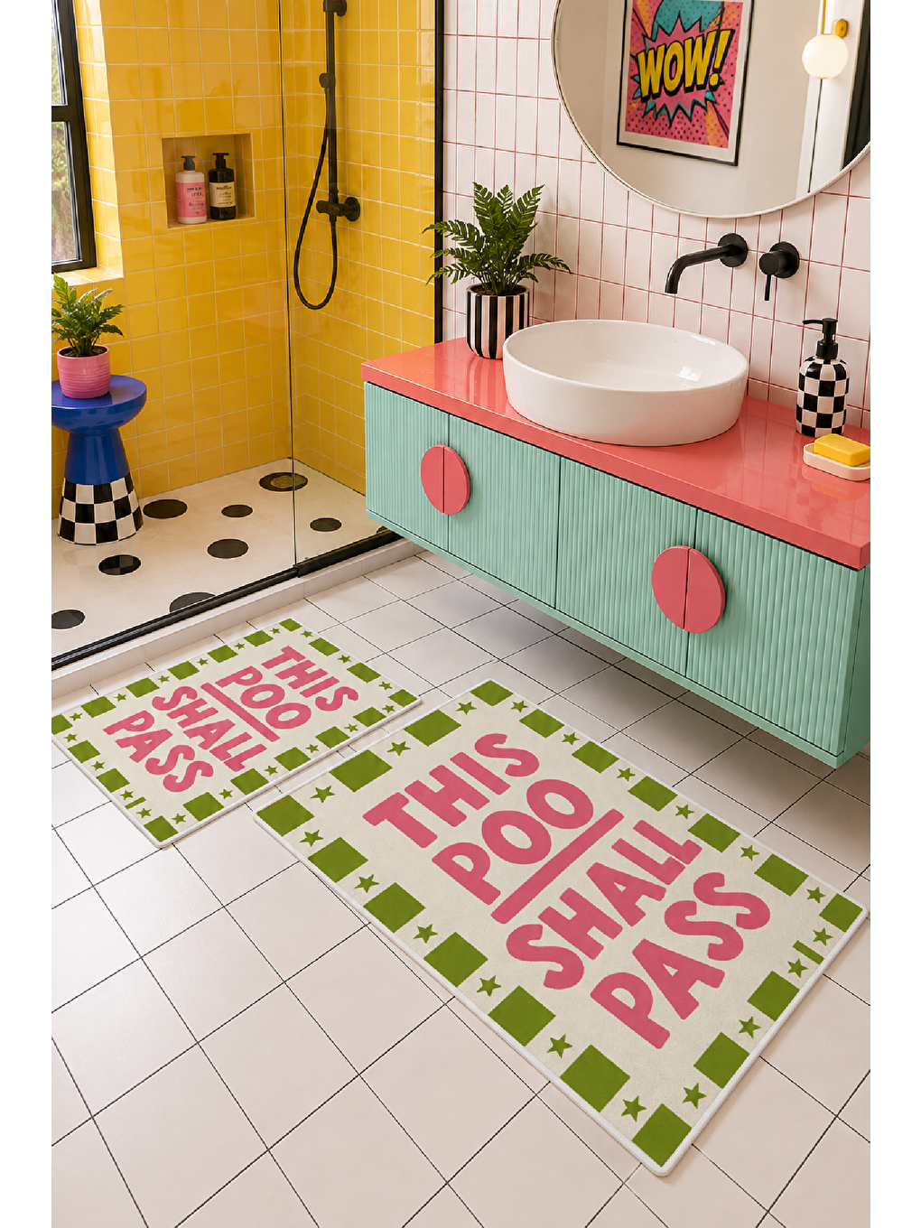 Beyaz Yeşil This Too Shall Pass Yazılı Banyo Paspası 2’li Set-5