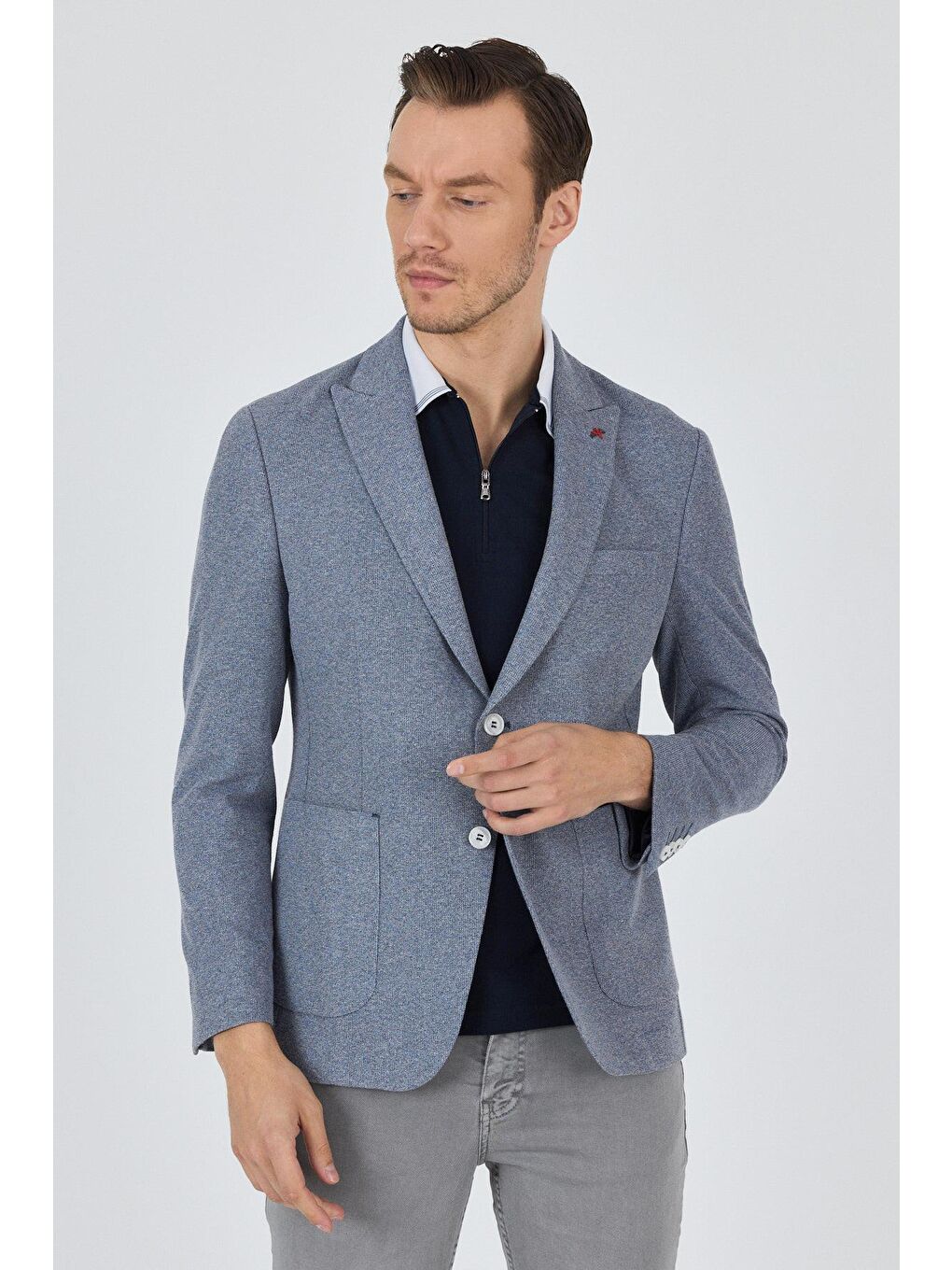 İndigo Düz Örme Pamuklu 6 Drop Slim Fit Ceket 1002250114