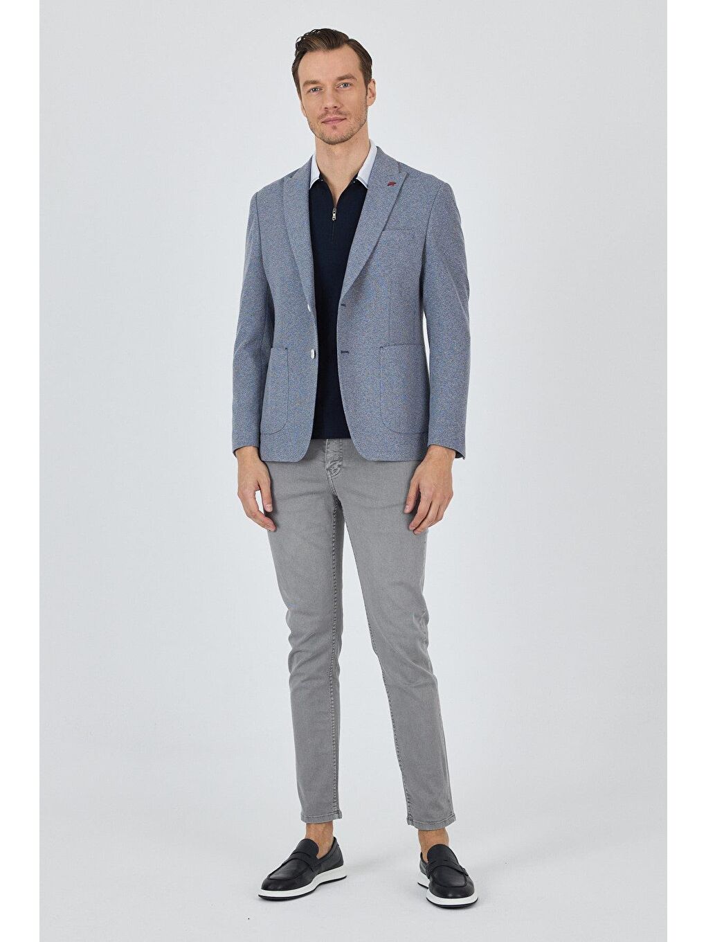 İndigo Düz Örme Pamuklu 6 Drop Slim Fit Ceket 1002250114-1