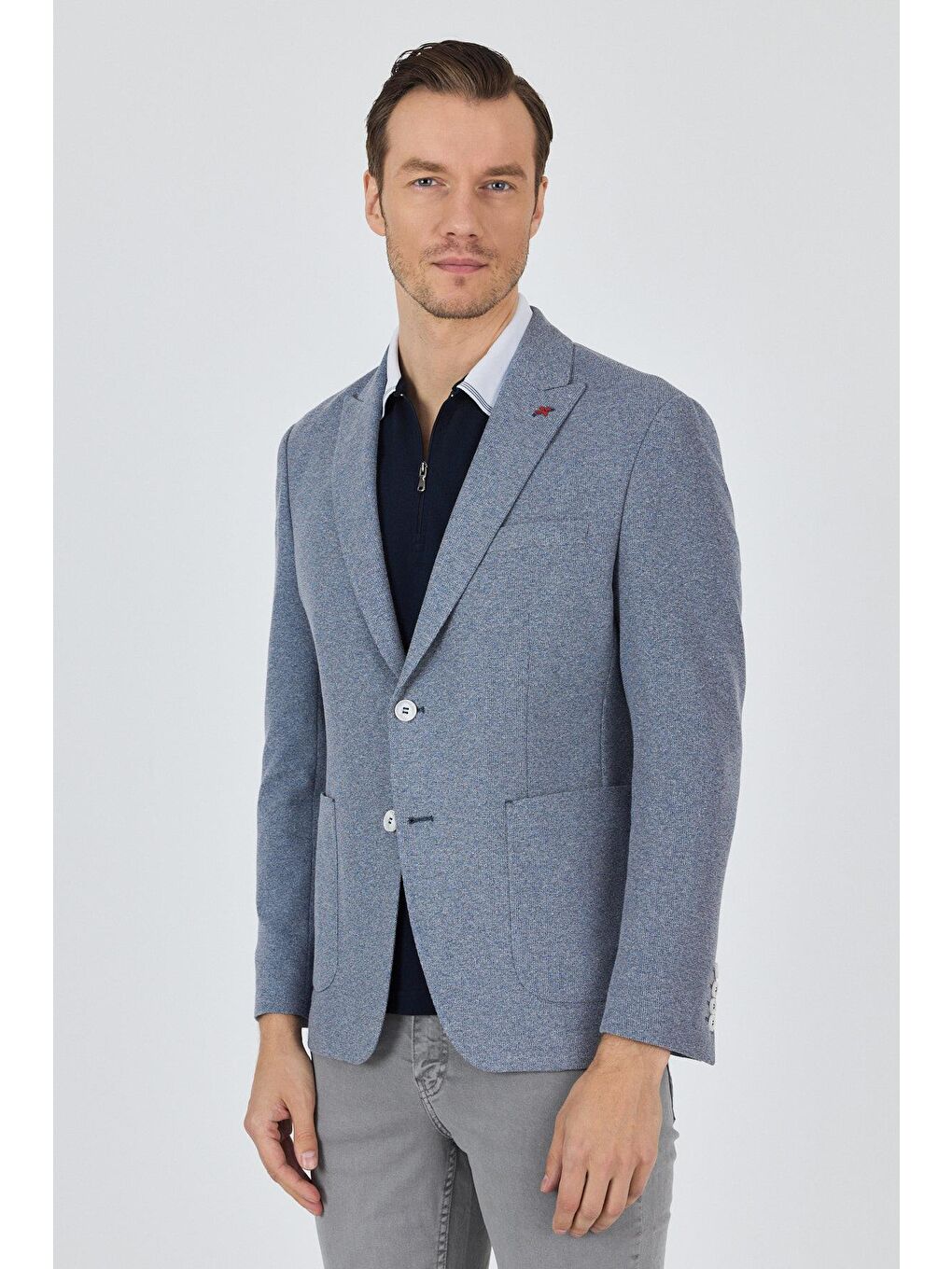 İndigo Düz Örme Pamuklu 6 Drop Slim Fit Ceket 1002250114-2