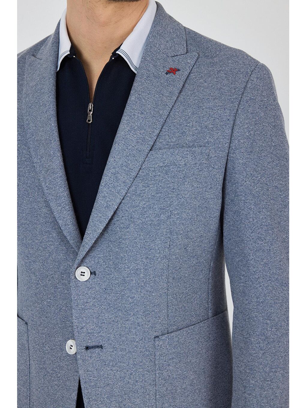 İndigo Düz Örme Pamuklu 6 Drop Slim Fit Ceket 1002250114-3