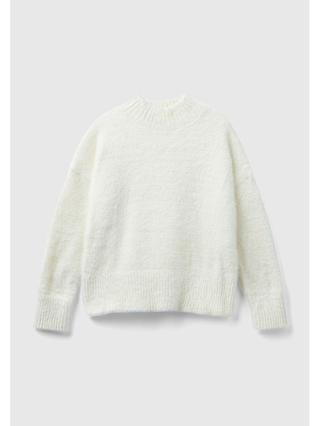 Ekru Kız Çocuk Krem Balıkçı Yaka Düşük Omuzlu Crop Kazak