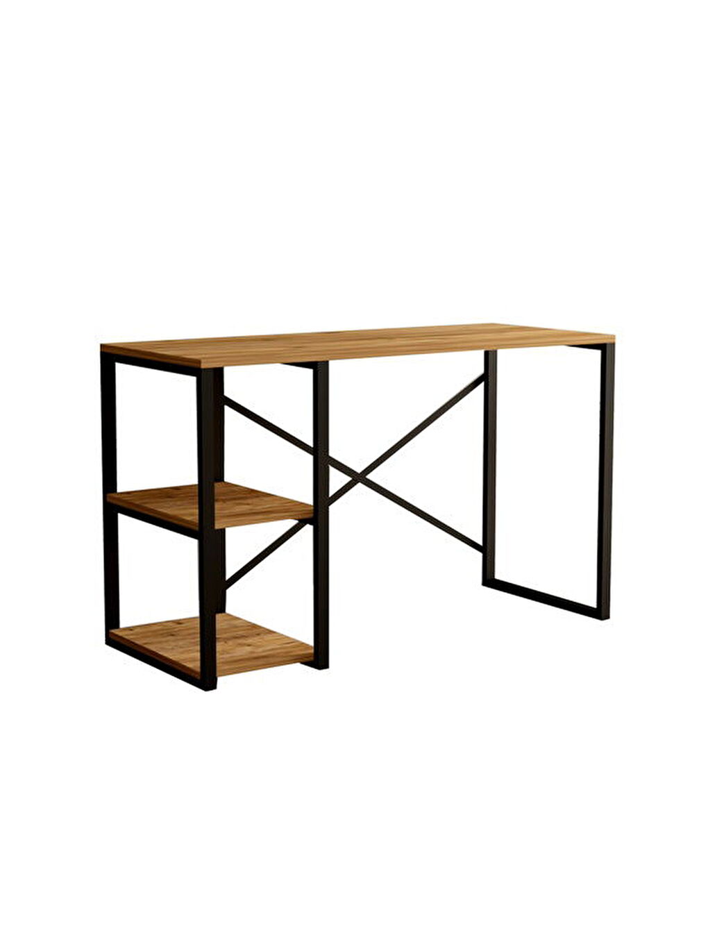 Kahverengi Arvel Raflı Metal Çalışma Masası - Atlantik Çam / Siyah - 90x44x71,8 cm-2