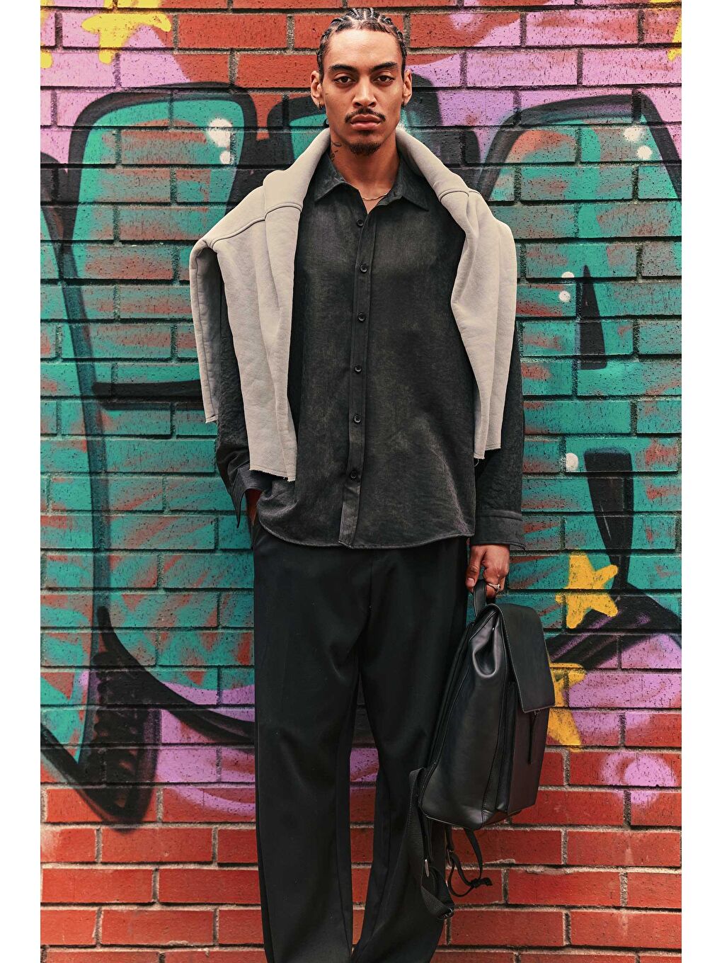 Erkek Oversize Efektli Modal Gömlek Siyah