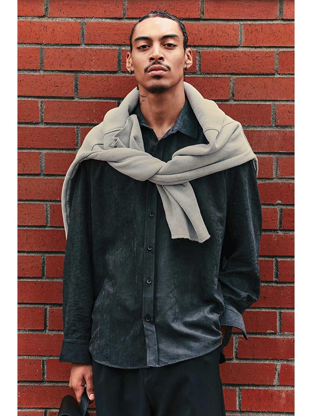 Erkek Oversize Efektli Modal Gömlek Siyah-1