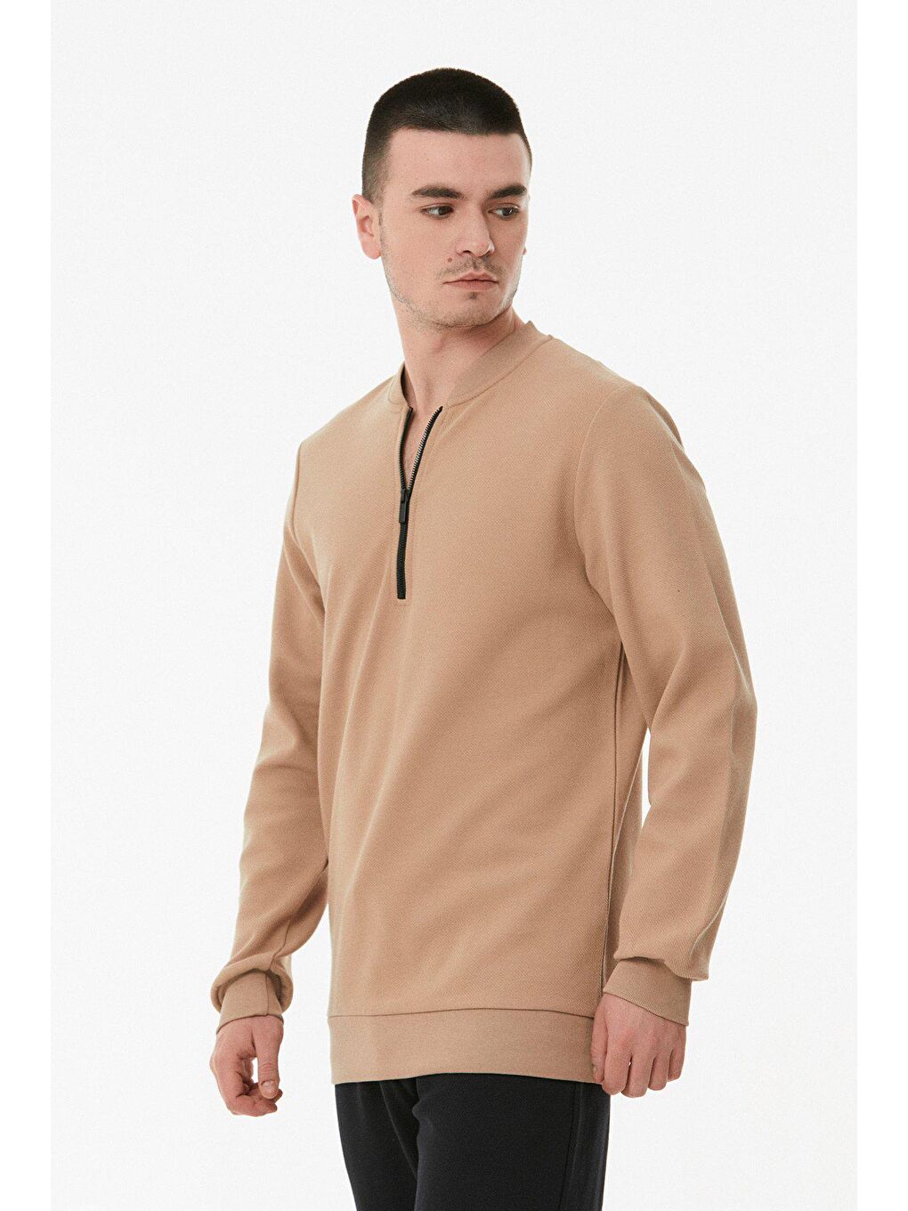 Bej Yarım Fermuarlı Sweatshirt-2